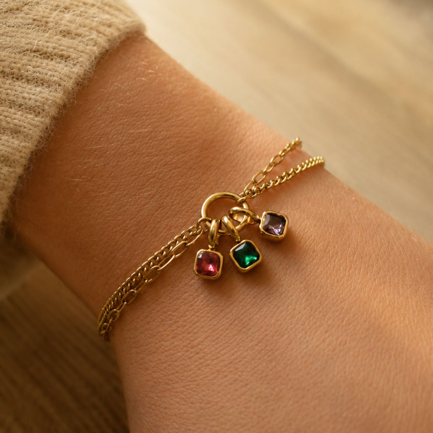 Geboortesteen bedel armband