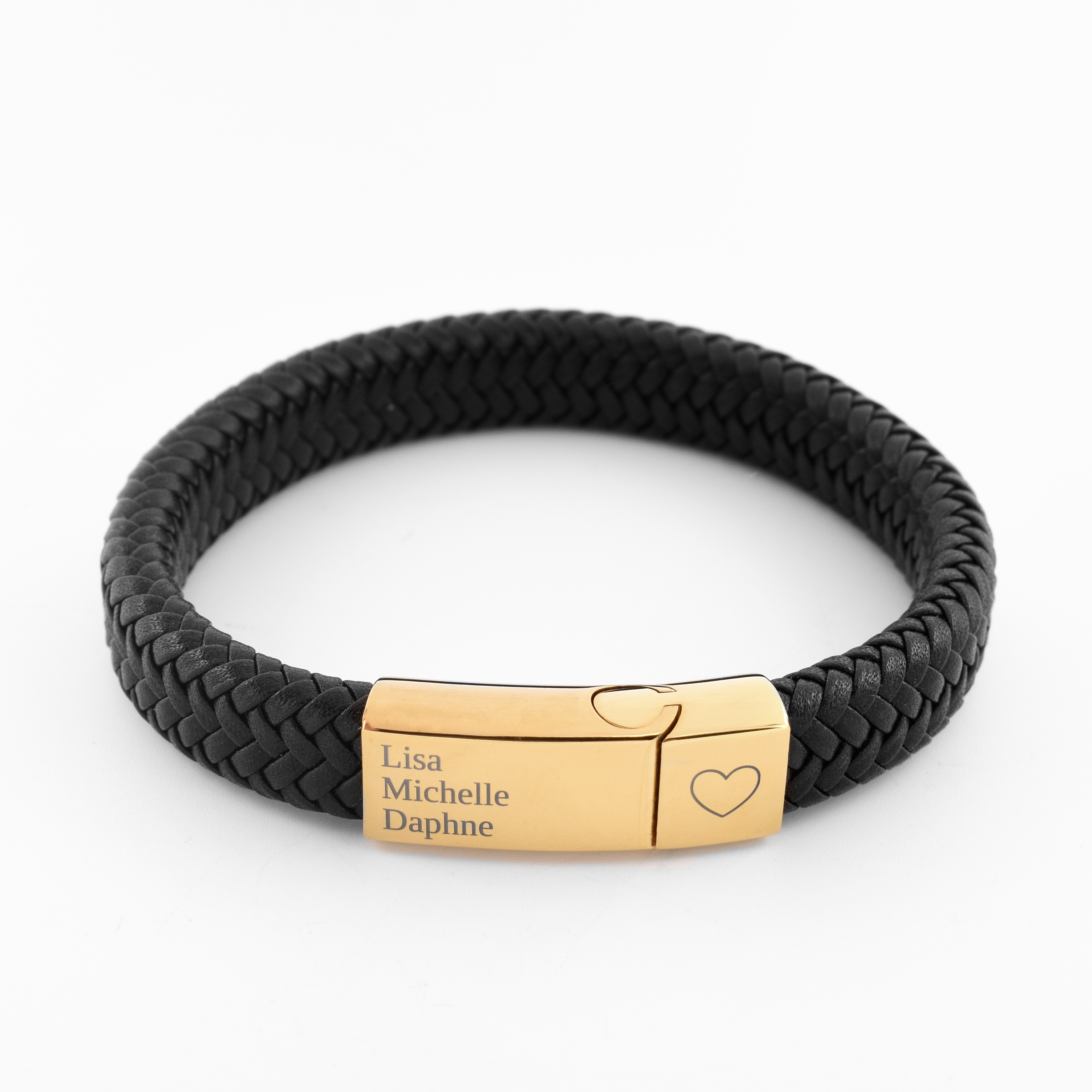 Gevlochten armband leer heren zwart