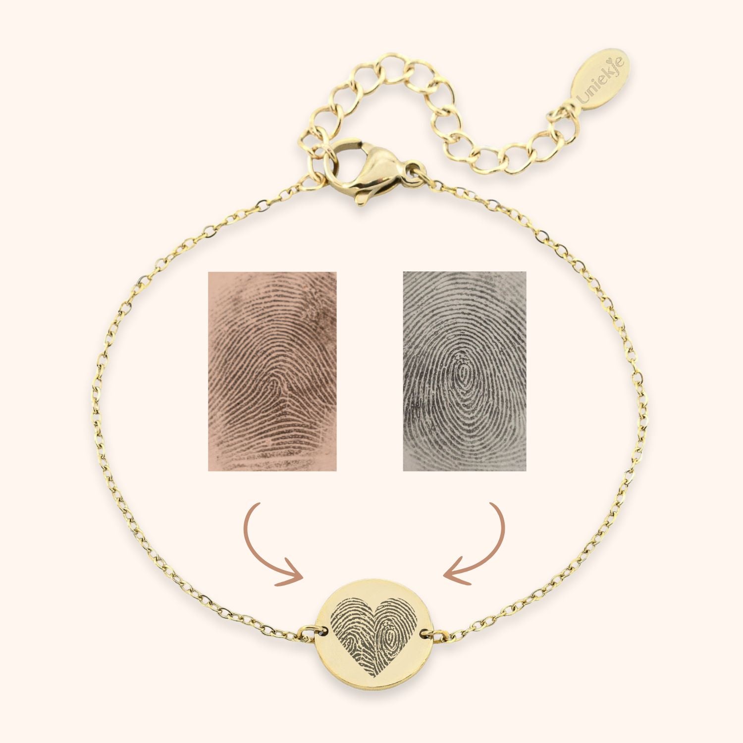 Gepersonaliseerde dames armband met 2 vingerafdrukken goud