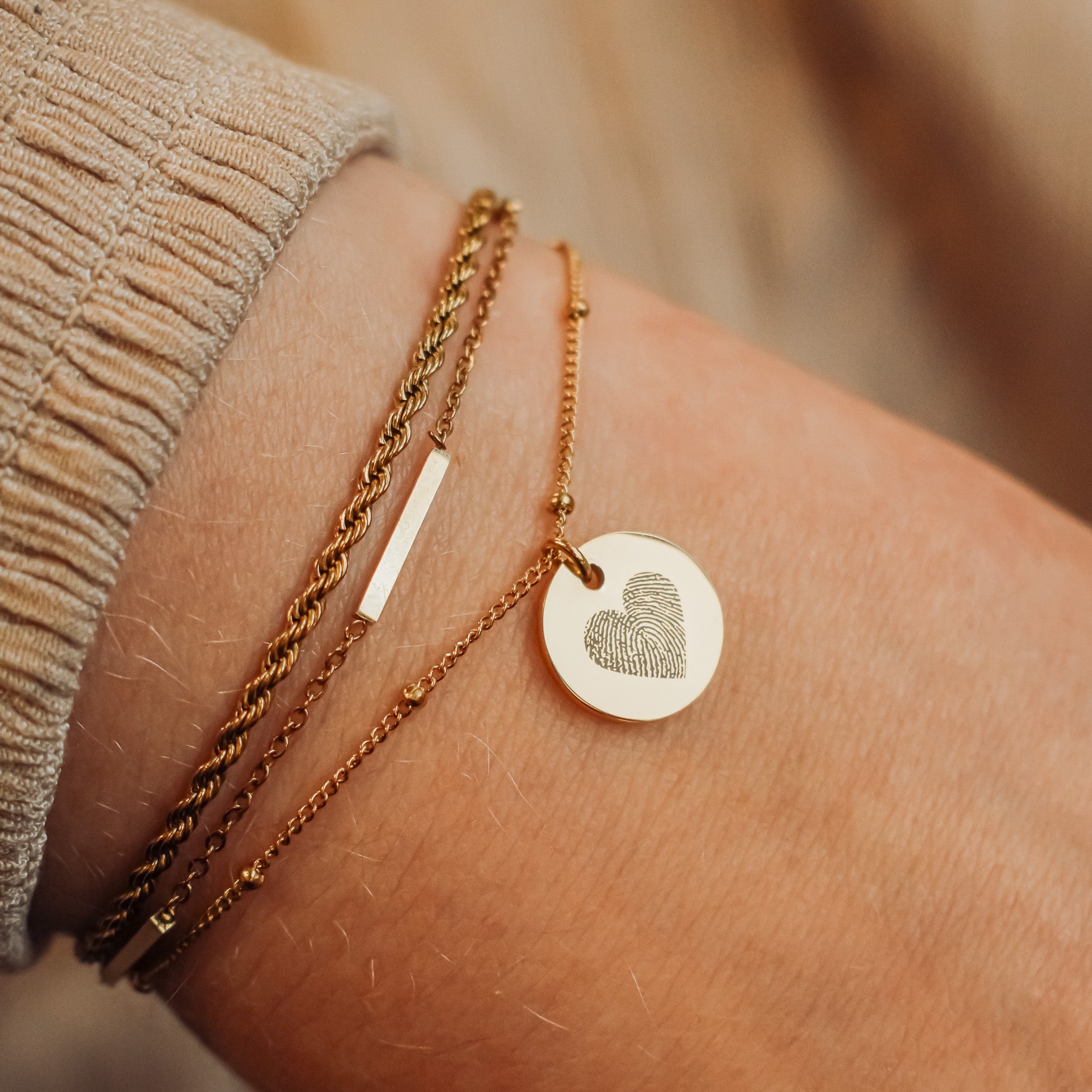 Stainless steel bedel armband dames munt gegraveerd met vingerafdruk goud