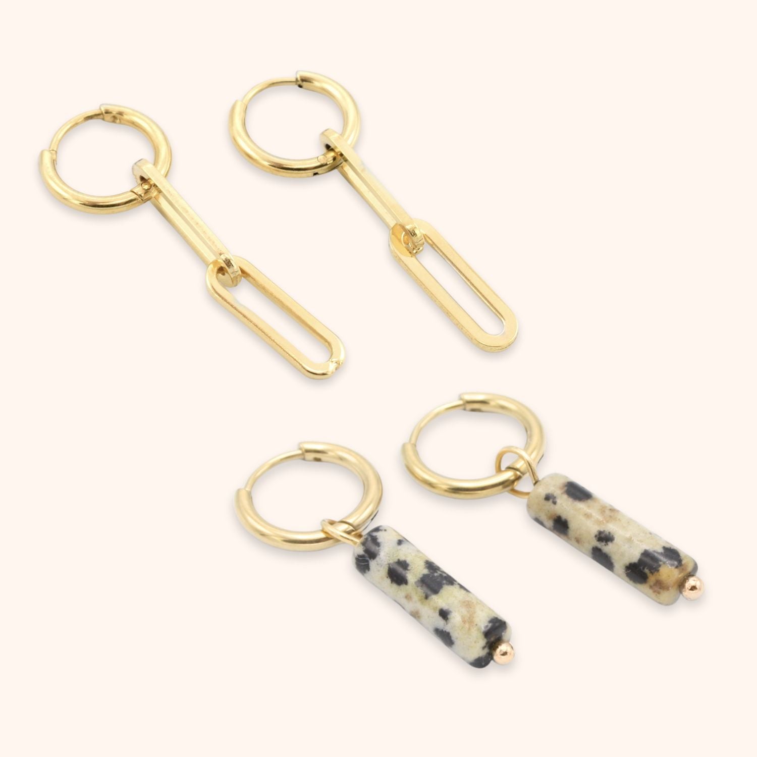 Oorringen set ketting & natuursteen