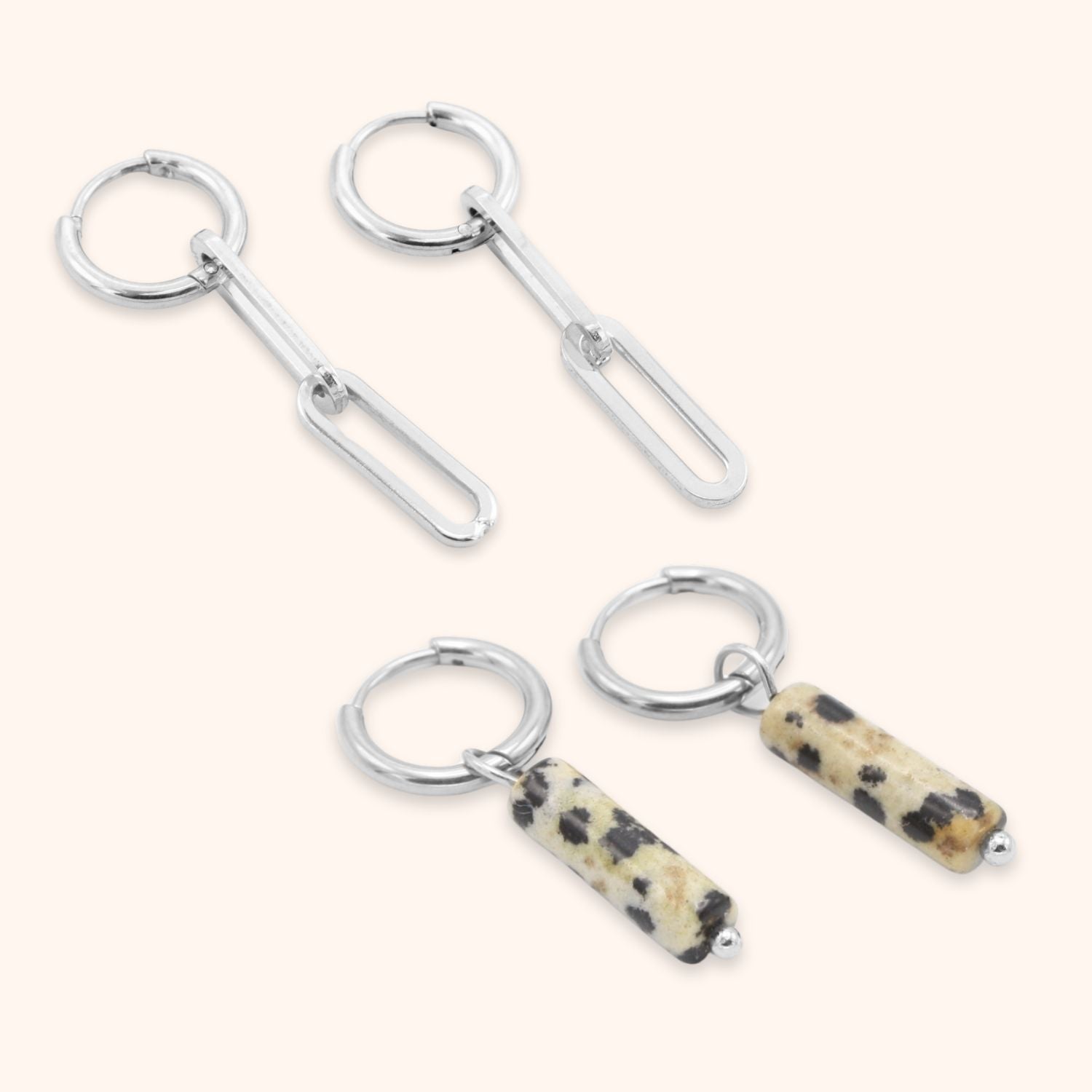 Oorringen set ketting & natuursteen