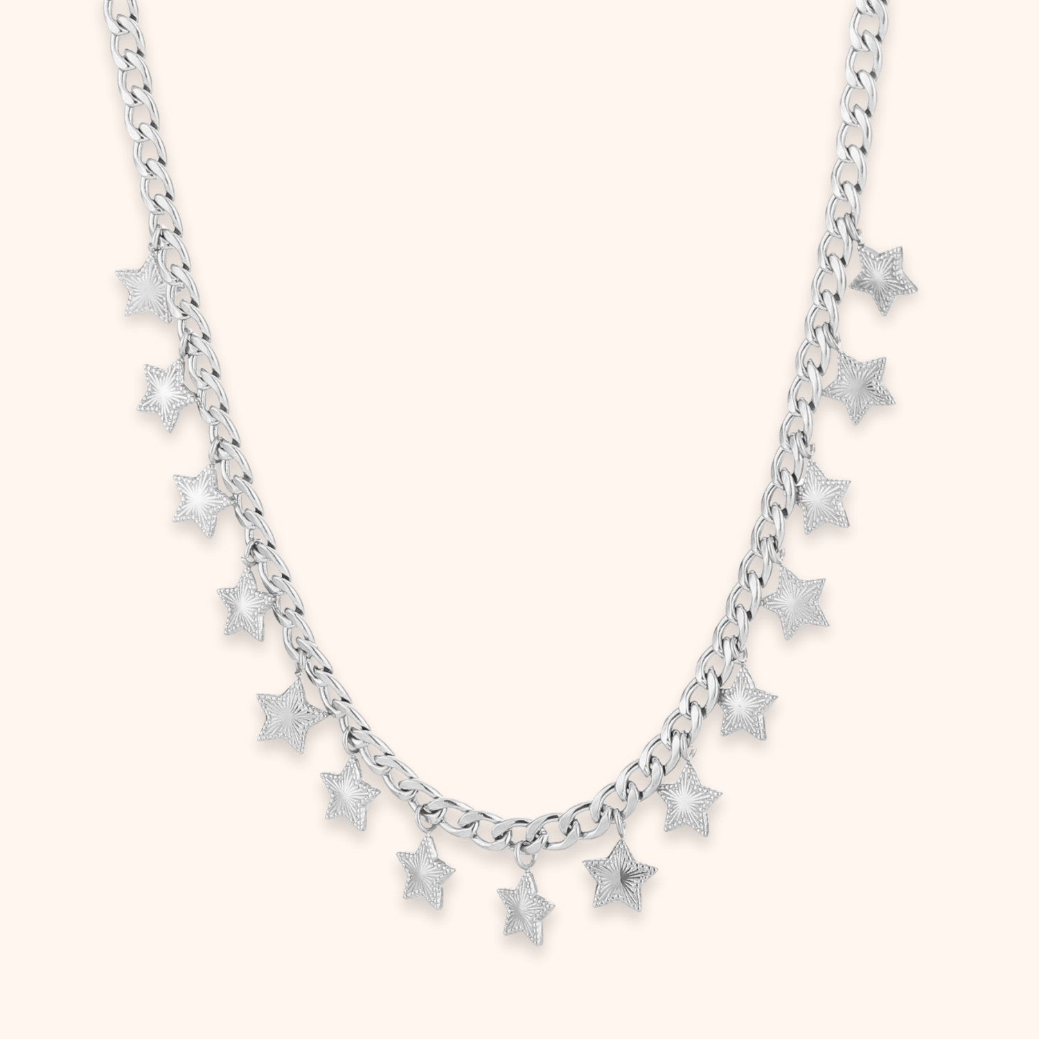 Bedel ketting met veel sterren zilver stainless steel