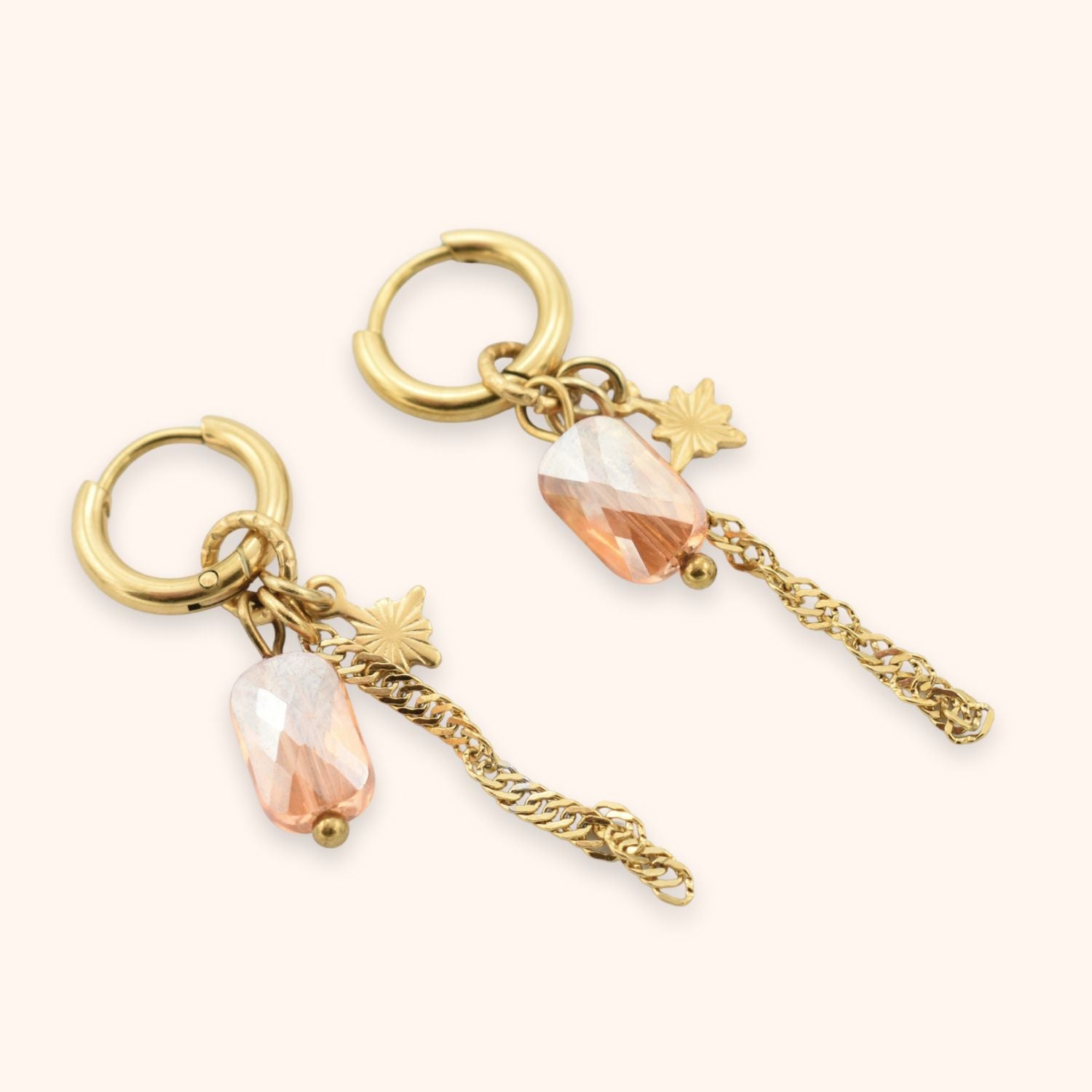 Oorringen oranje kraal & ster