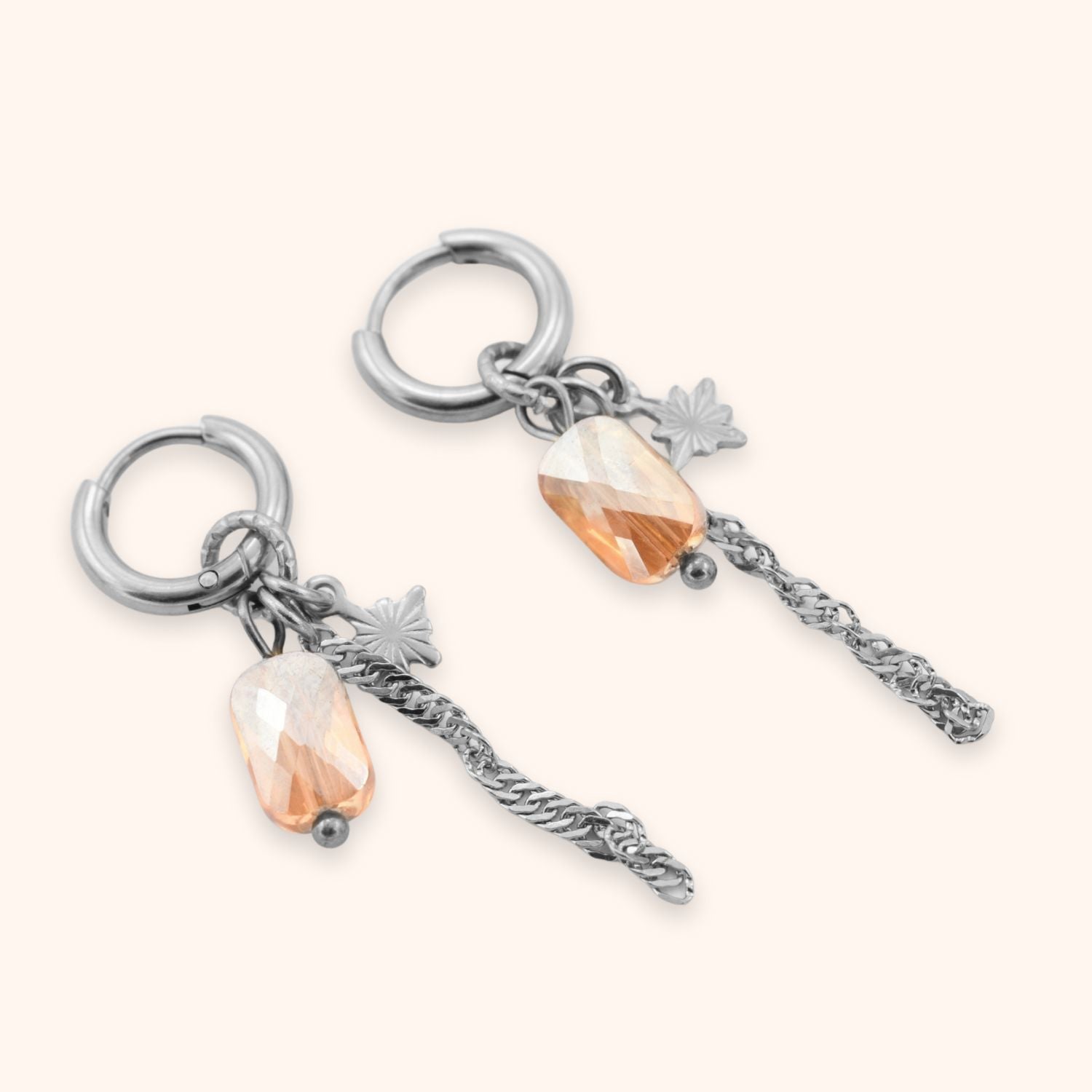 Oorringen oranje kraal & ster