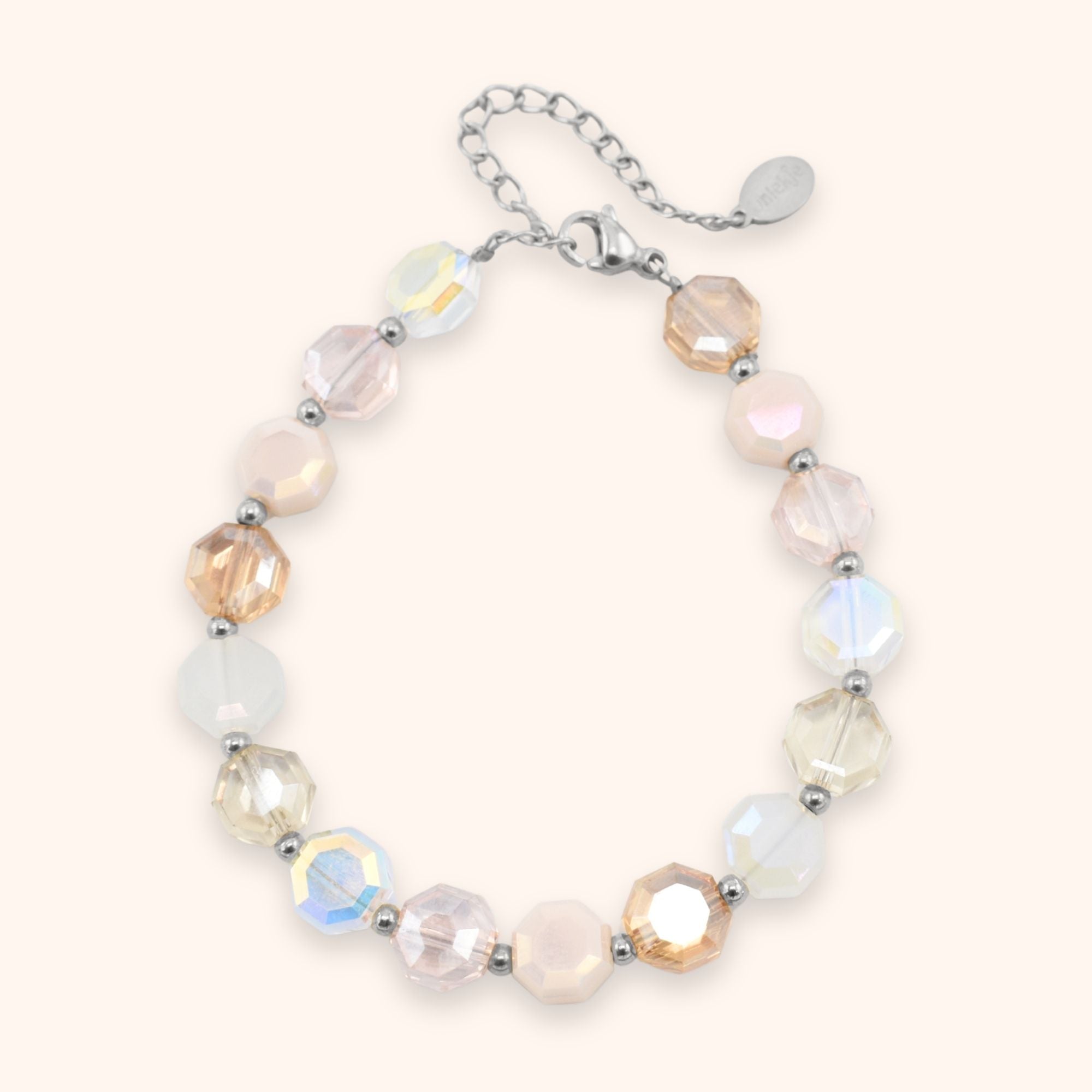 Kralen armband achthoek beige roze
