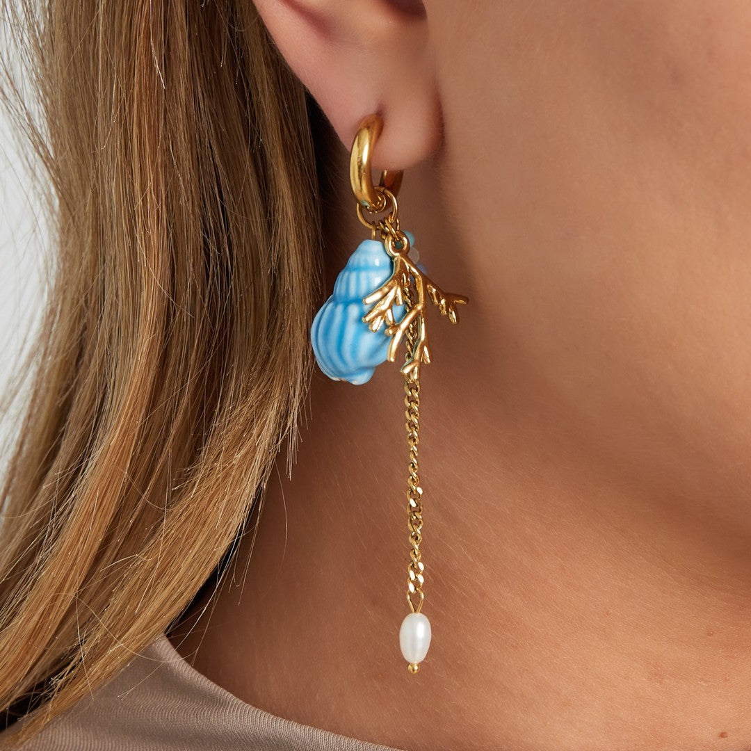 Oorringen schelp & koraal blauw
