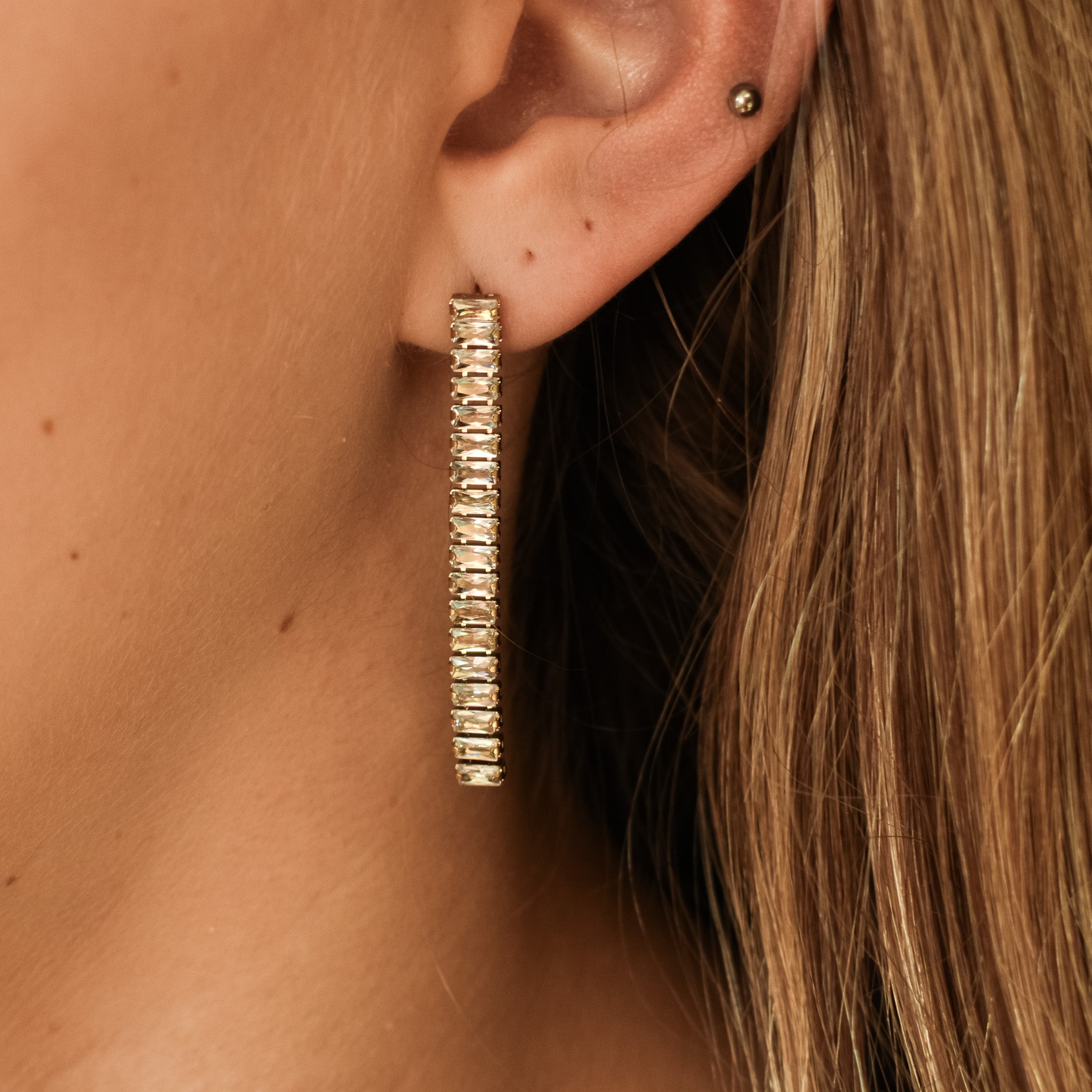lange strass steentjes oorknopjes goud hanger