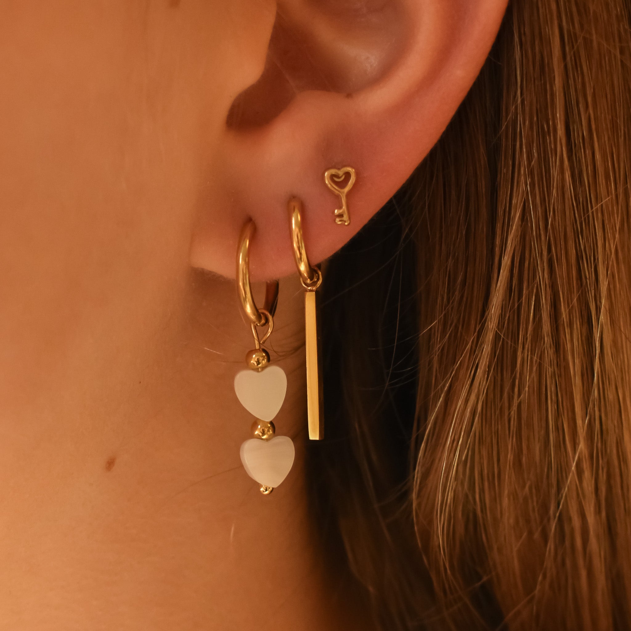 Oorbellen goud stainless steel 3 gaatjes inspiratie