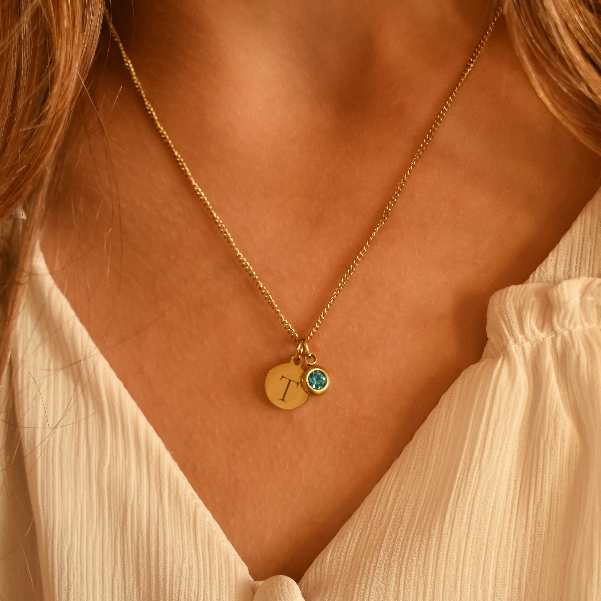 Geboortesteen ketting met letter goud