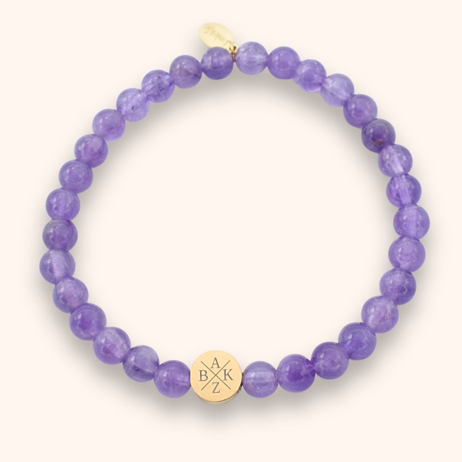 Dames armband amethist paars met gegraveerd initialen kleur goud