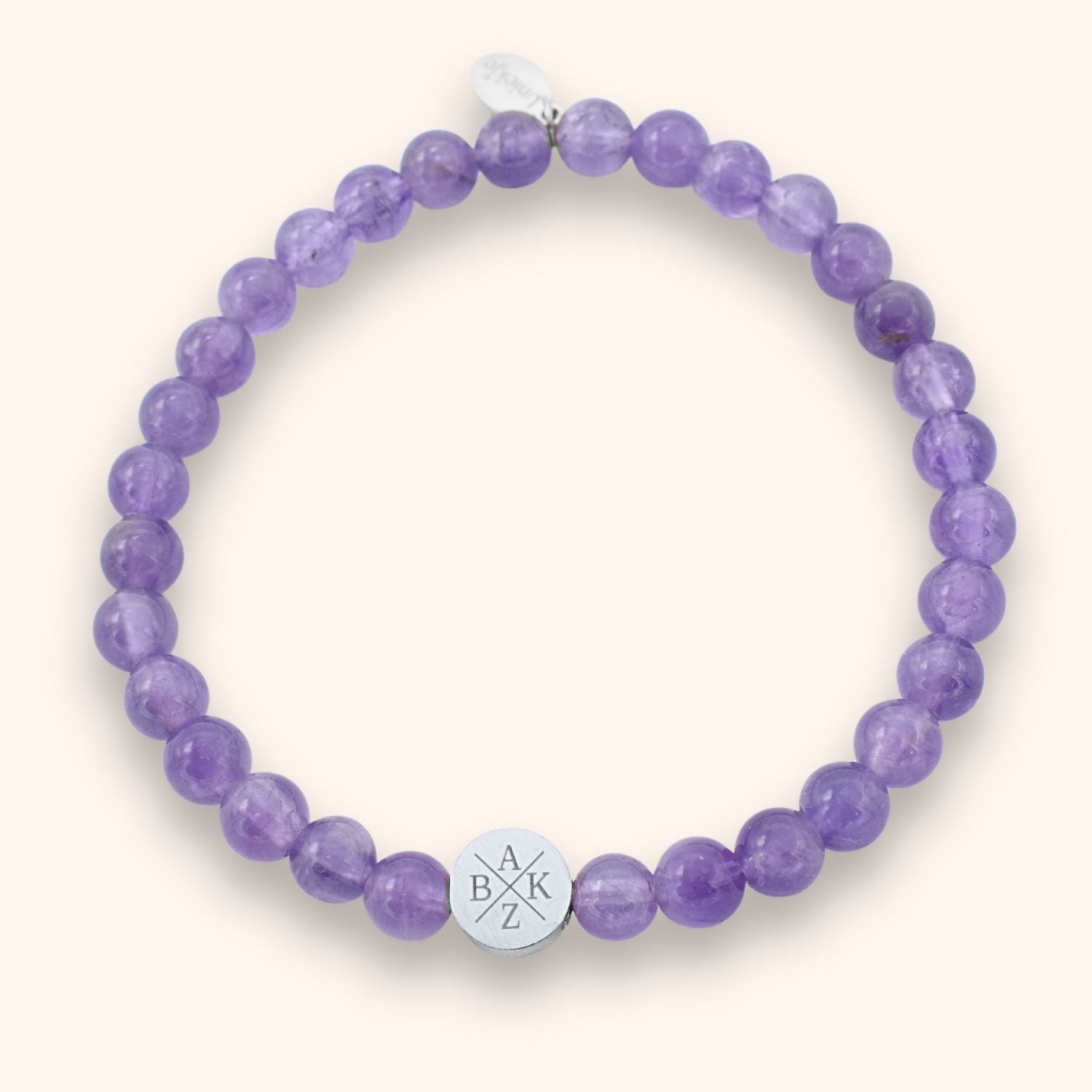 Dames armband amethist paars met gegraveerd initialen kleur zilver