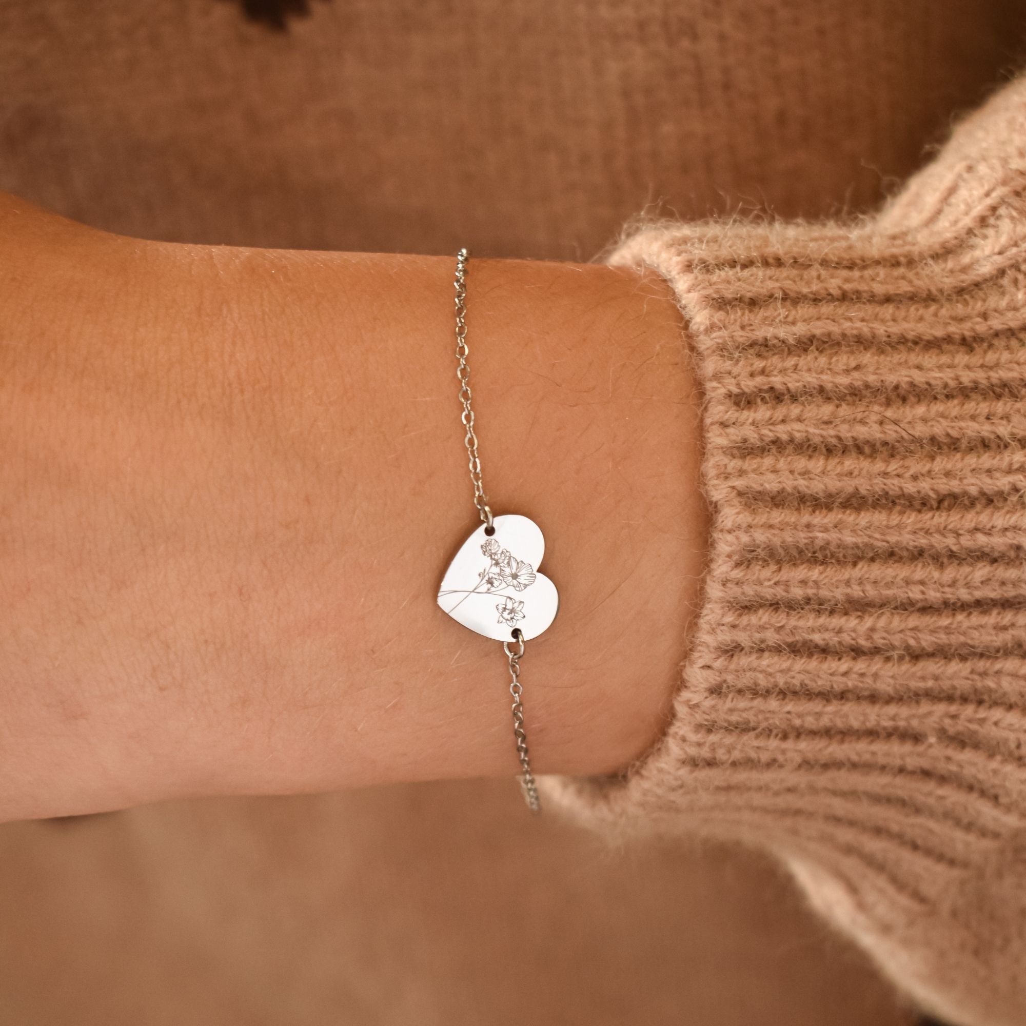 Hart armband geboortebloemen