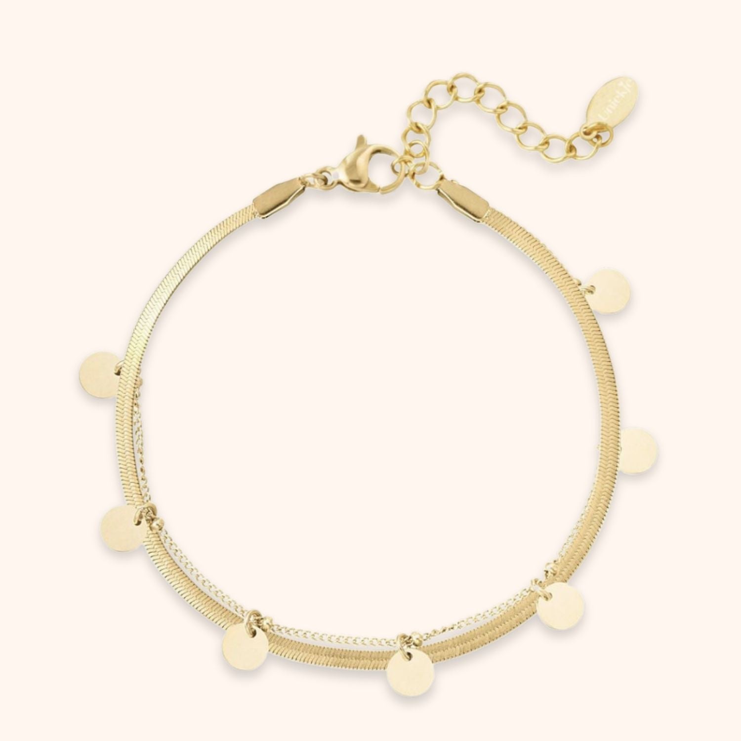 dubbele armband cirkels platte ketting goud stainless steel