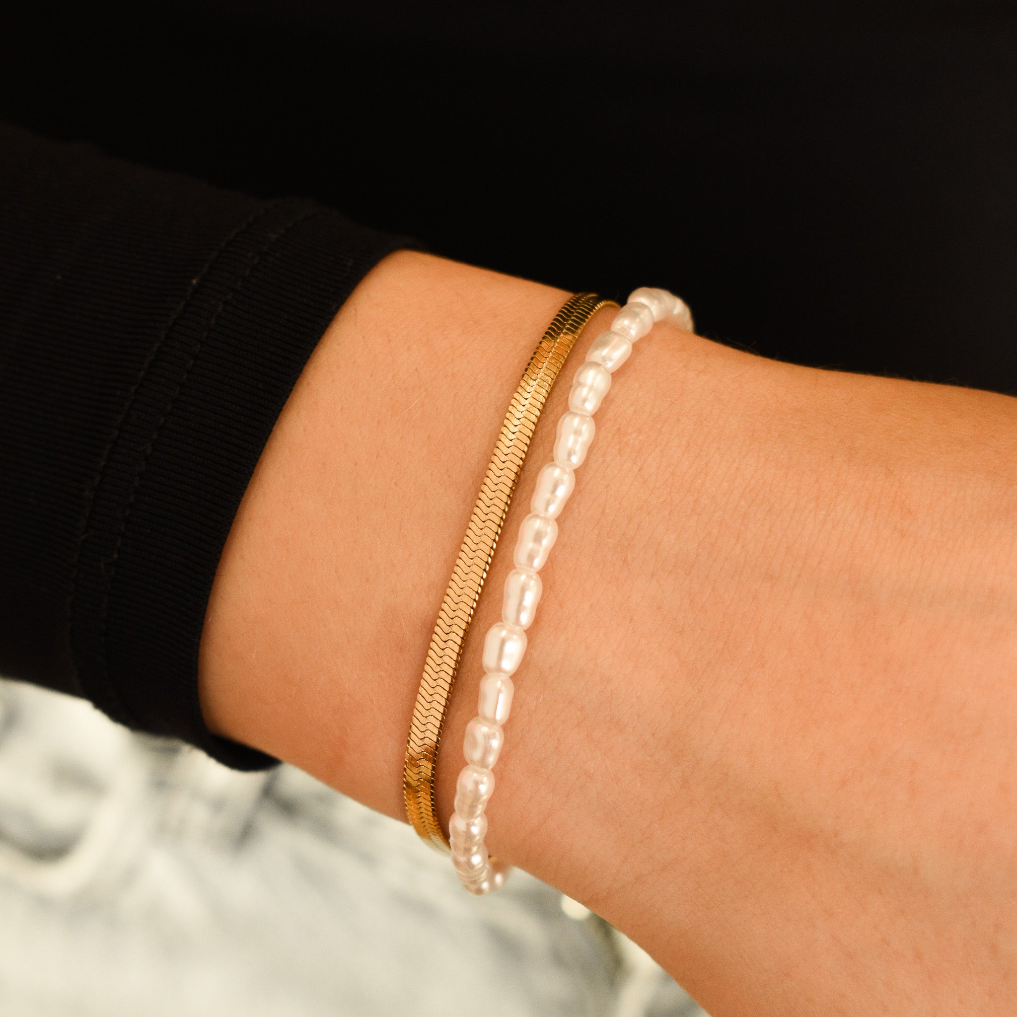 Dubbele armband imitatie parel goud stainless steel