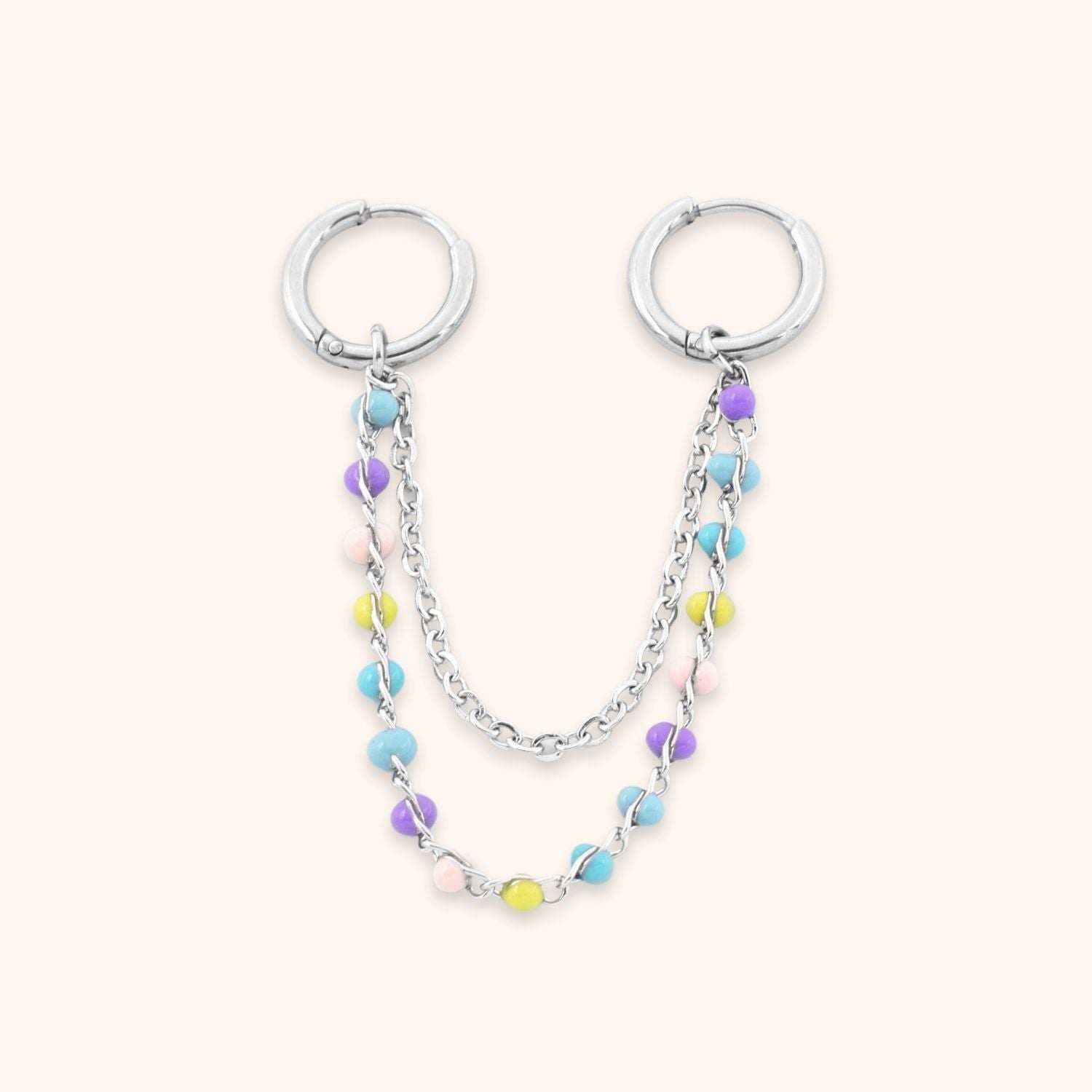Dubbele oorbel regenboog zilver stainless steel