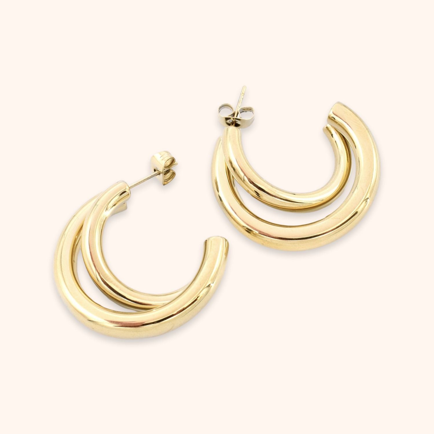 Chunky statement hoops dubbele buis goud rvs