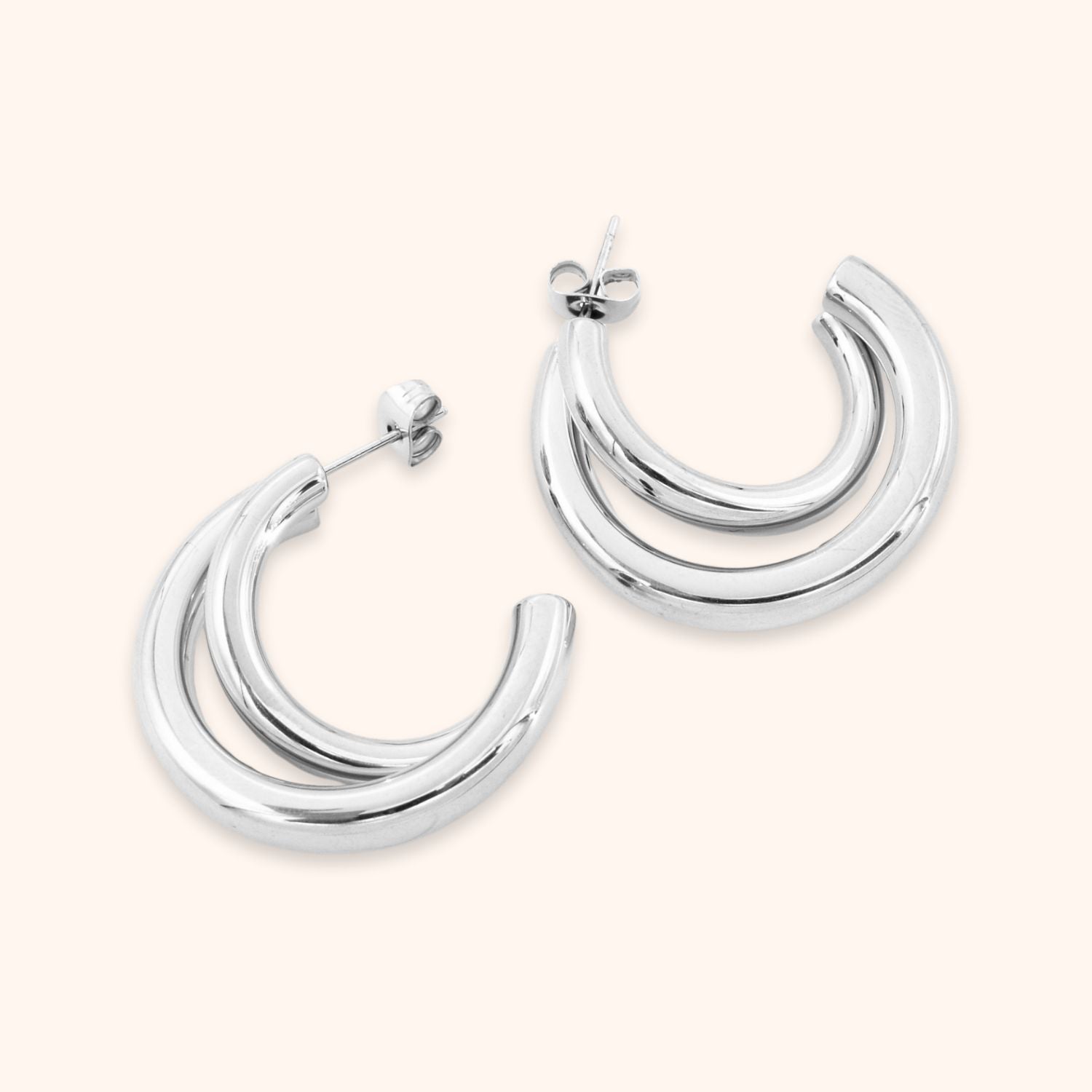 Chunky statement hoops dubbele buis zilver rvs