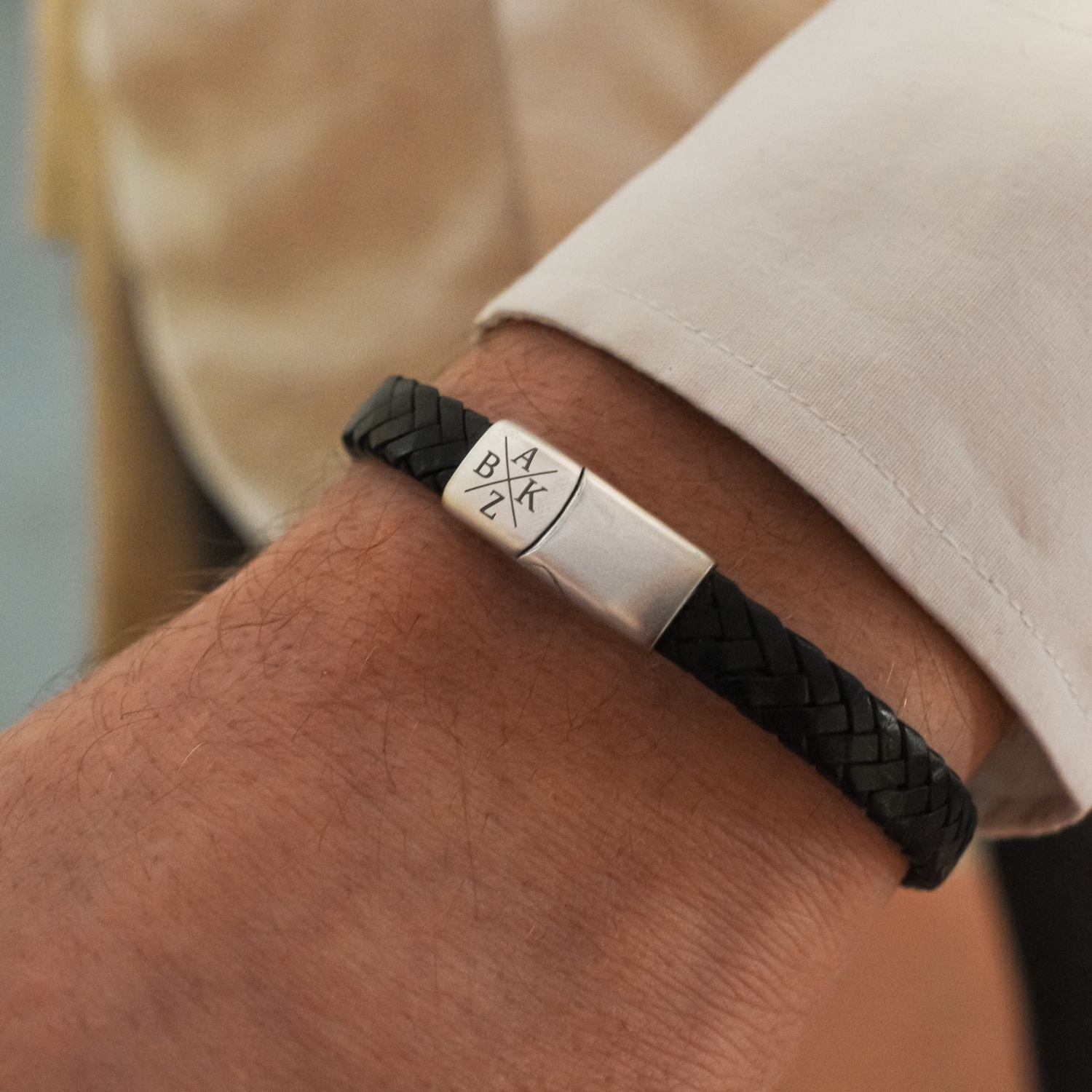 Heren armband leer initialen