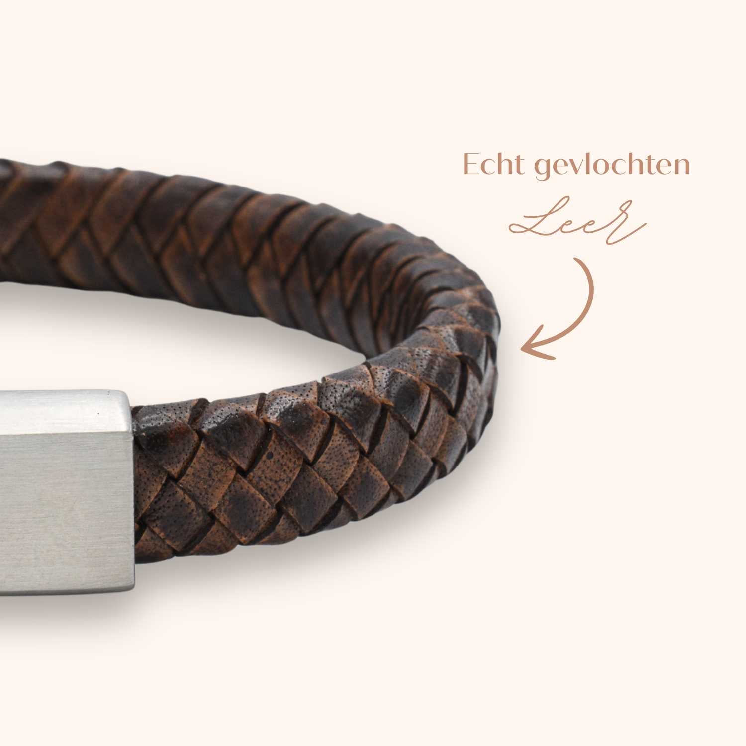 Heren armband leer vingerafdruk