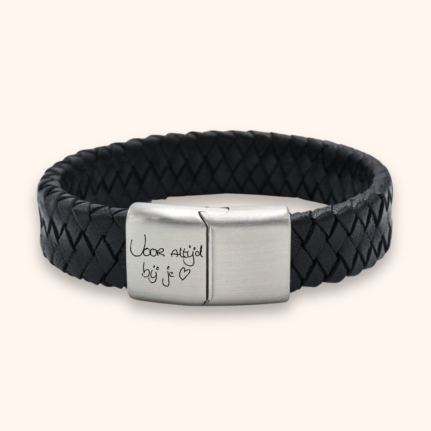Heren armband leer eigen handschrift
