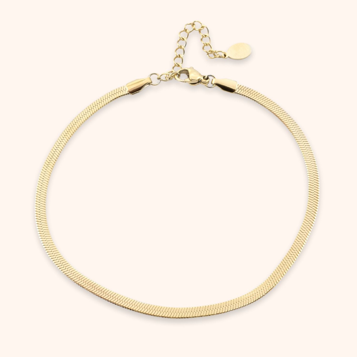 Enkelbandje snake chain platte schakel goud stainless steel
