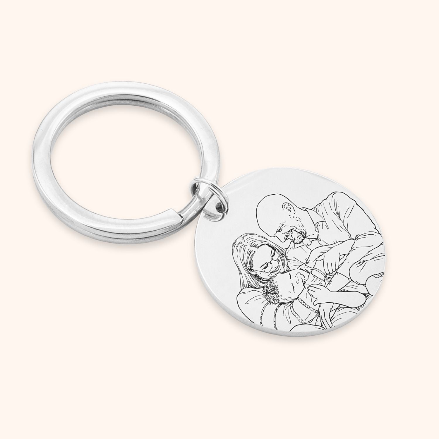 Foto graveren op sleutelhanger met lijntekening kleur zilver rvs