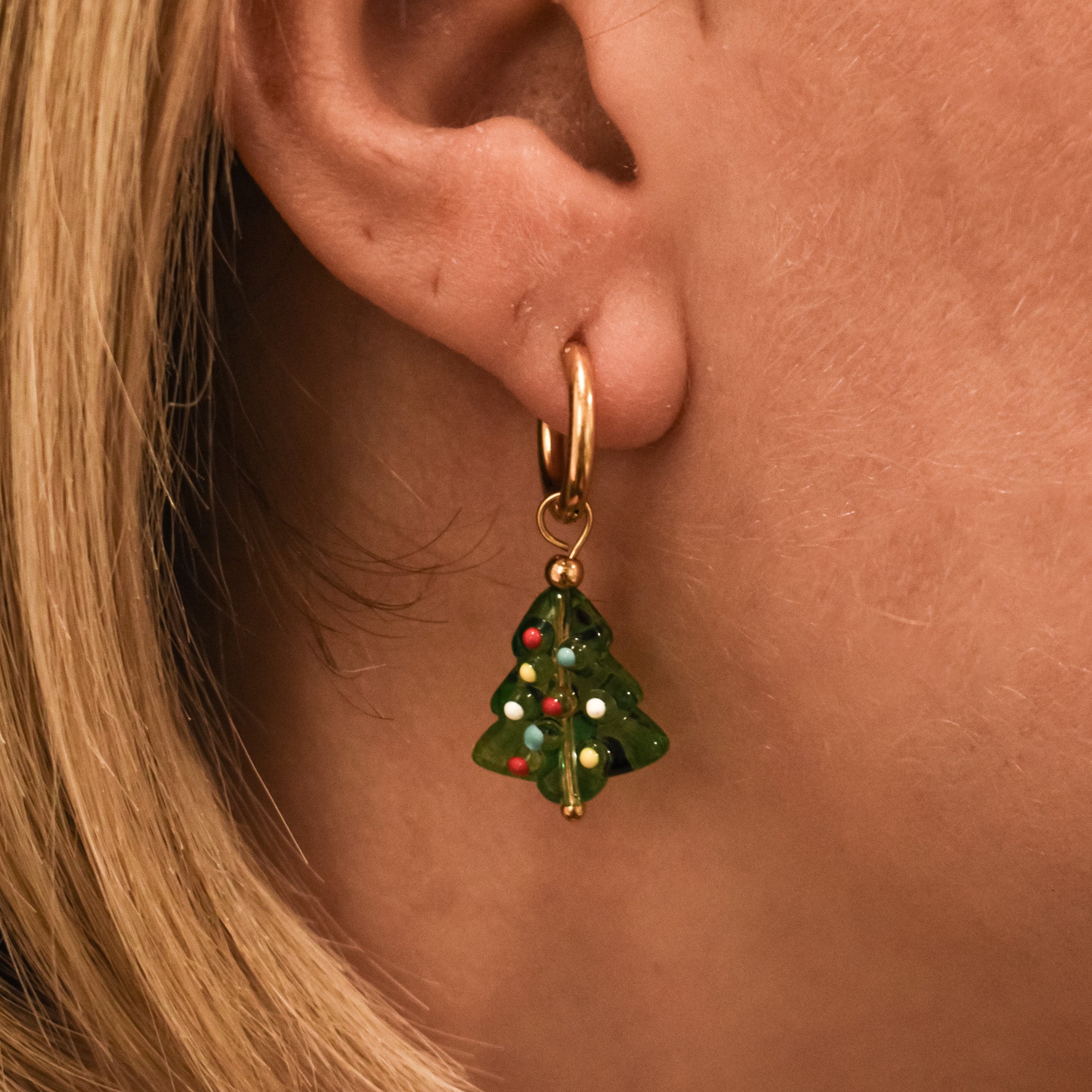 Foute kerstboom oorbellen kerst goud stainless steel