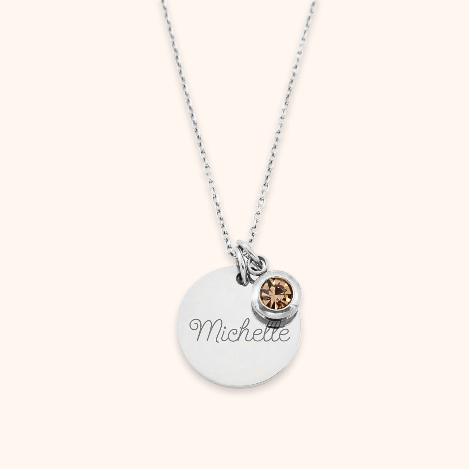 Naam ketting met geboortesteen zilver stainless steel