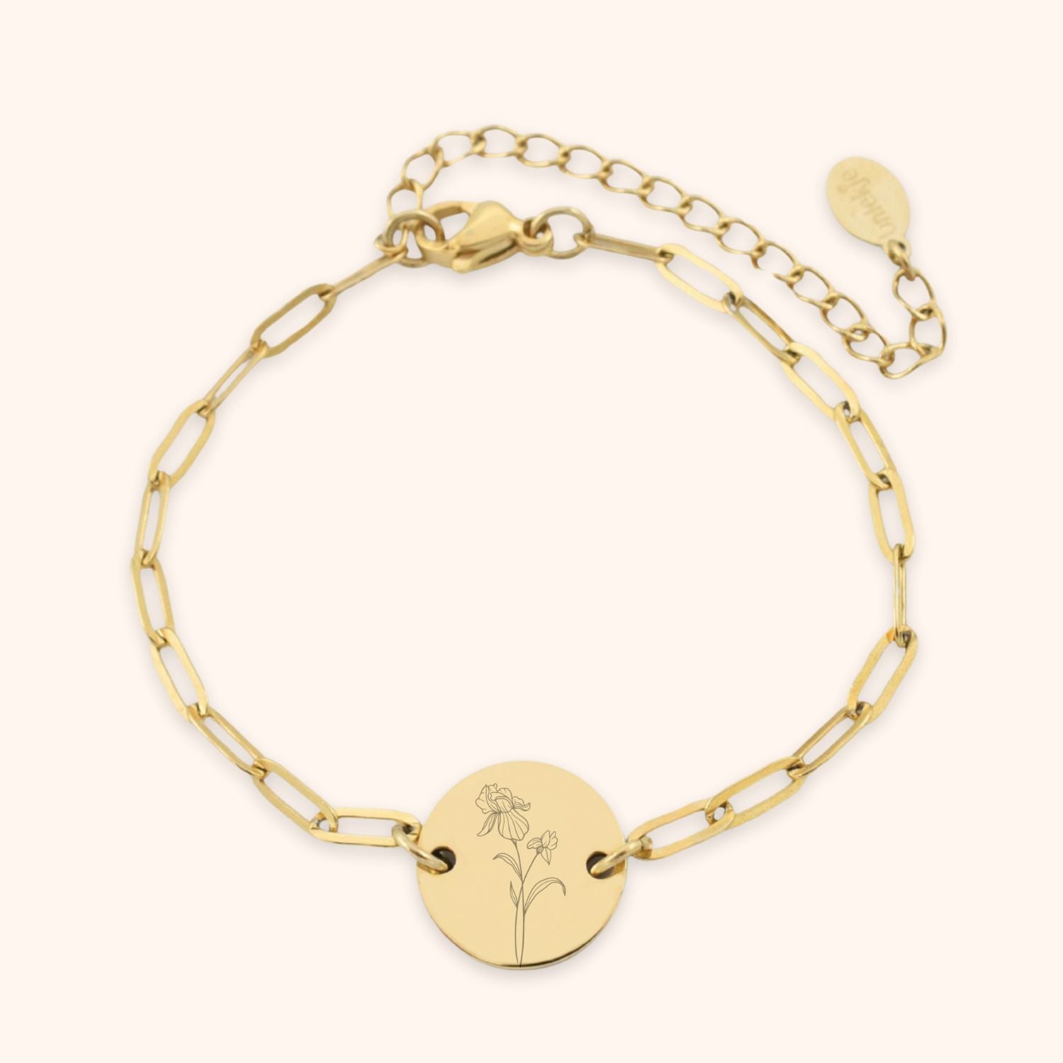 Dames armband goud geboortebloem iris februari stainless steel