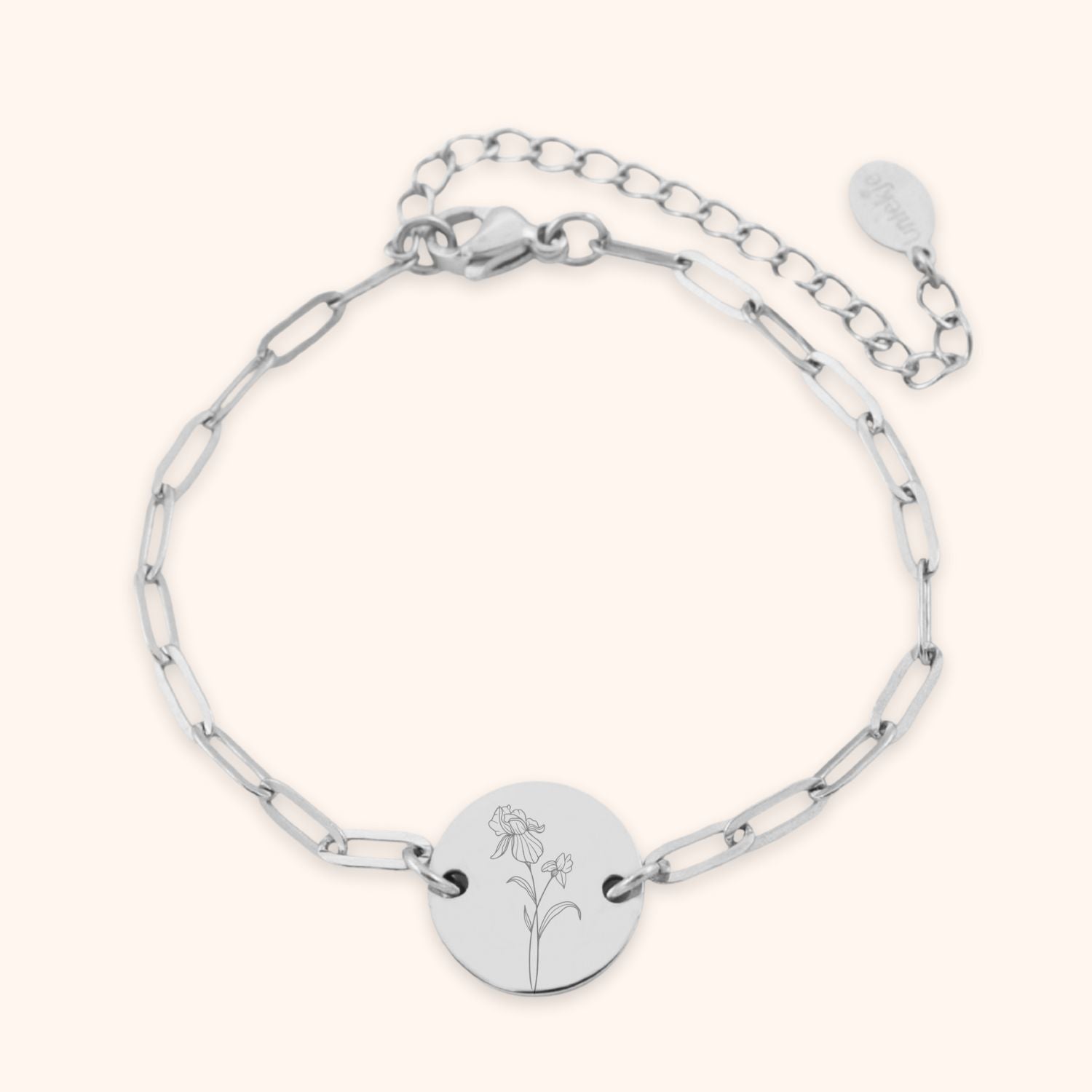 Gegraveerde dames armband zilver geboortebloem iris februari stainless steel