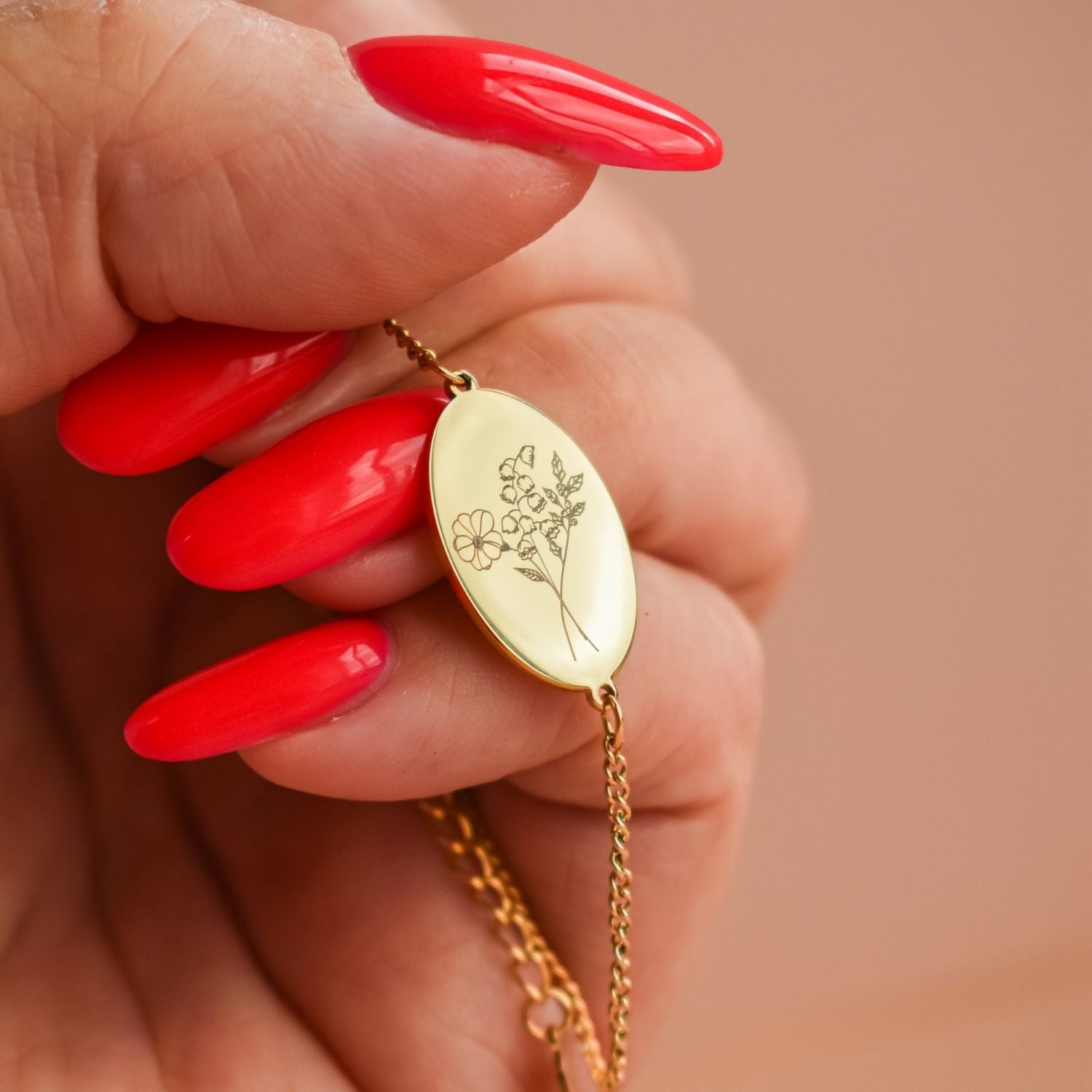 Geboortebloem boeket op armband graveren rvs kleur goud