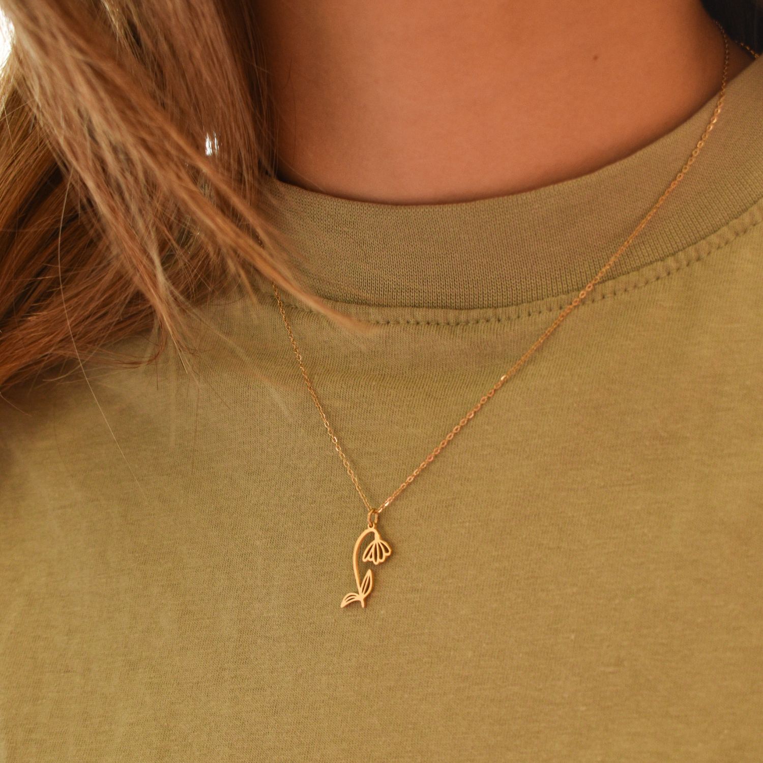 Geboortebloem ketting hanger goud rvs