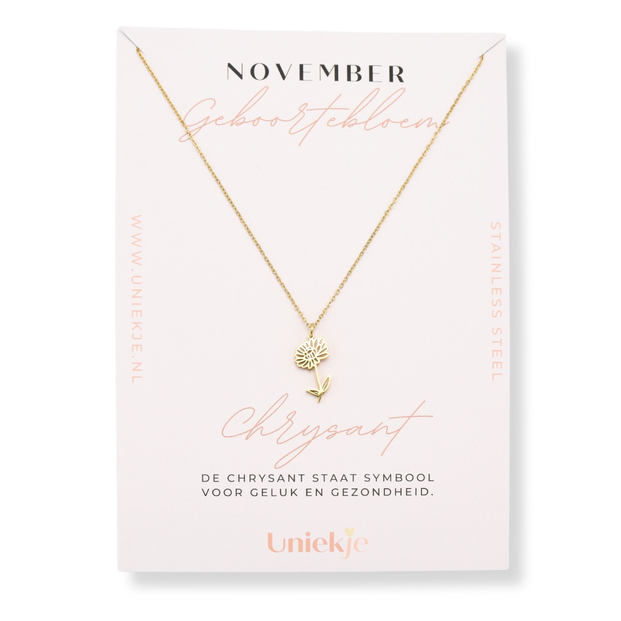 Geboortebloem ketting november chrysant goud stainless steel