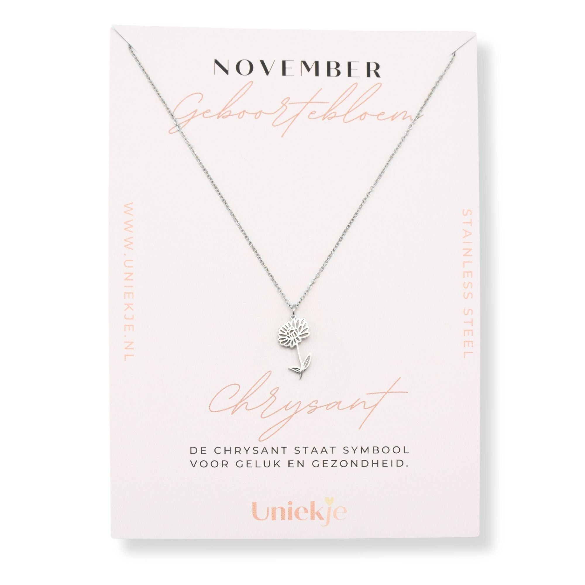 Geboortebloem ketting november chrysant zilver stainless steel