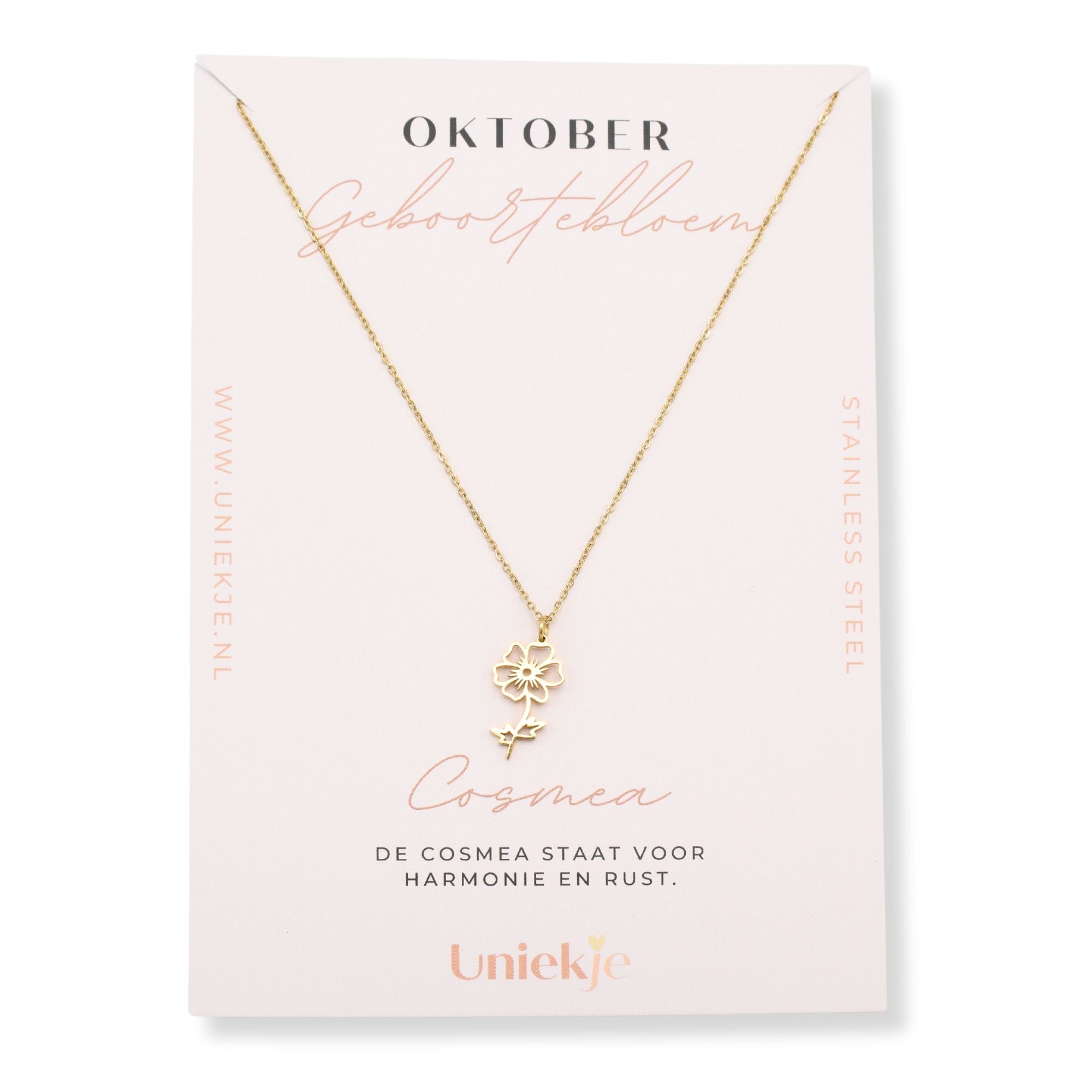 Geboortebloem ketting oktober cosmea goud stainless steel