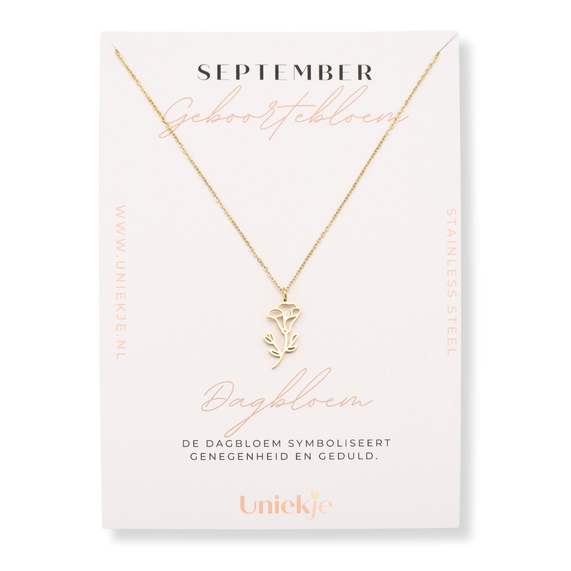 Geboortebloem ketting september dagbloem goud stainless steel