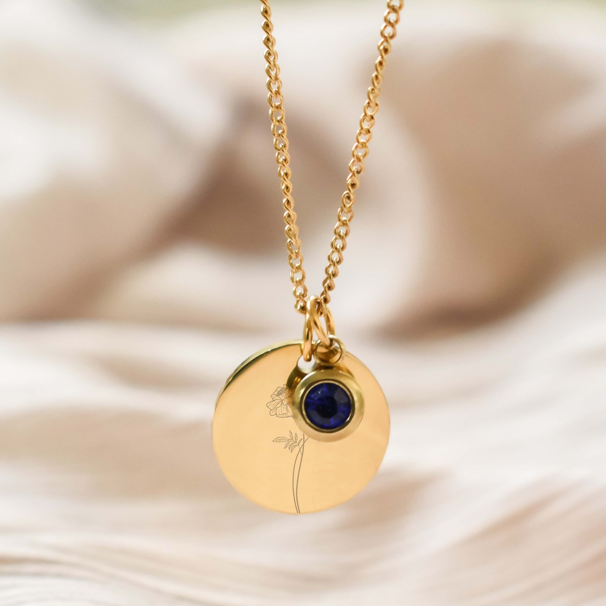 Geboortebloem ketting september met geboortesteen goud stainless steel