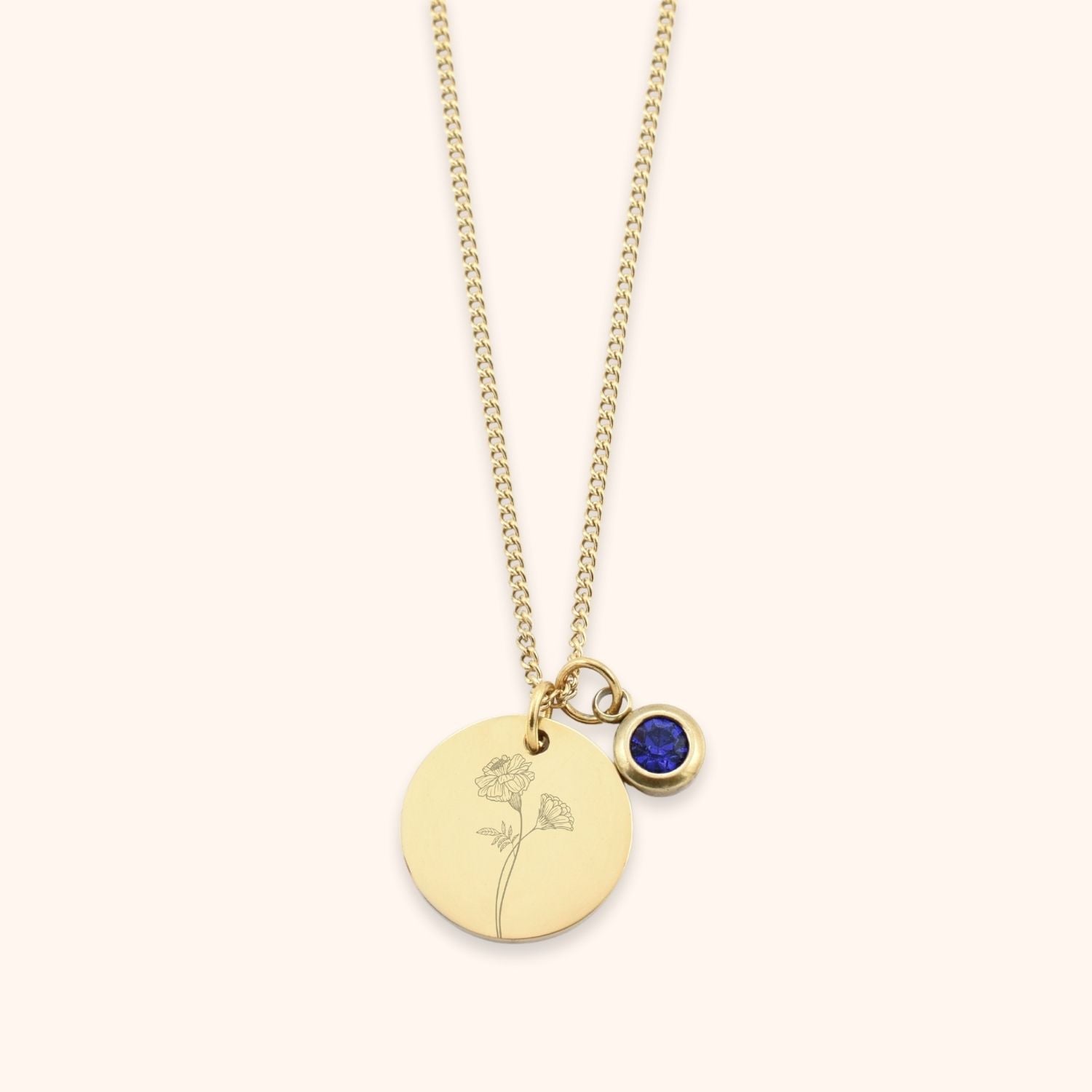 Geboortesteen ketting met geboortebloem september goud - stainless steel