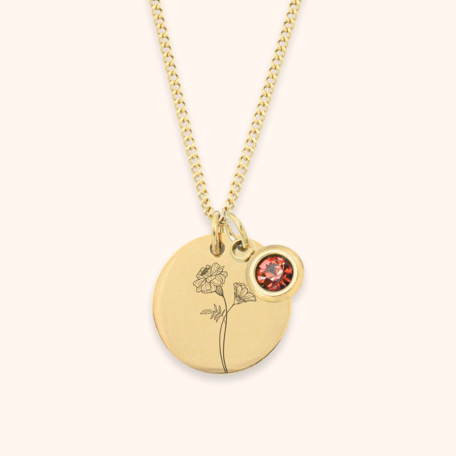 Geboortesteen ketting met geboortebloem september goud - stainless steel