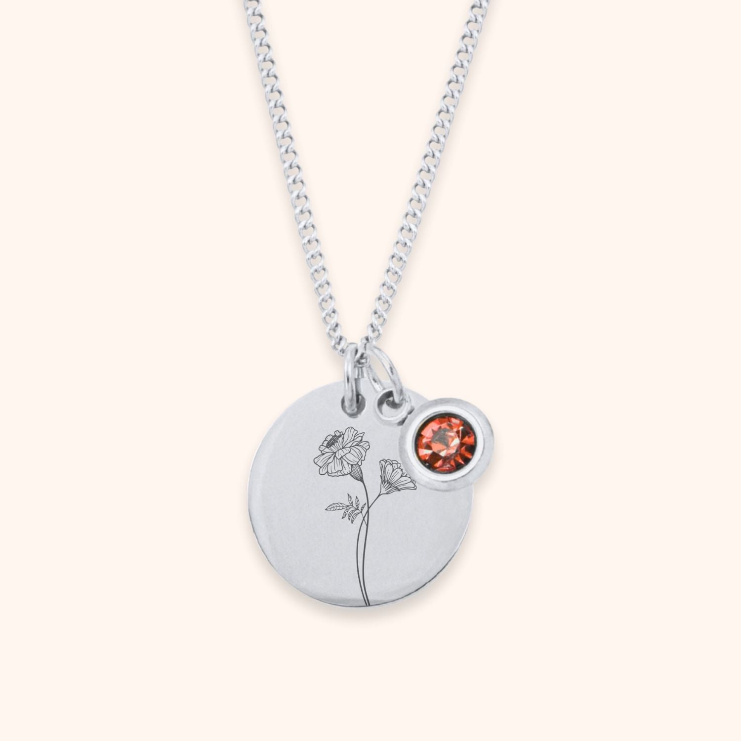 Geboortebloem ketting september met geboortesteen zilver stainless steel