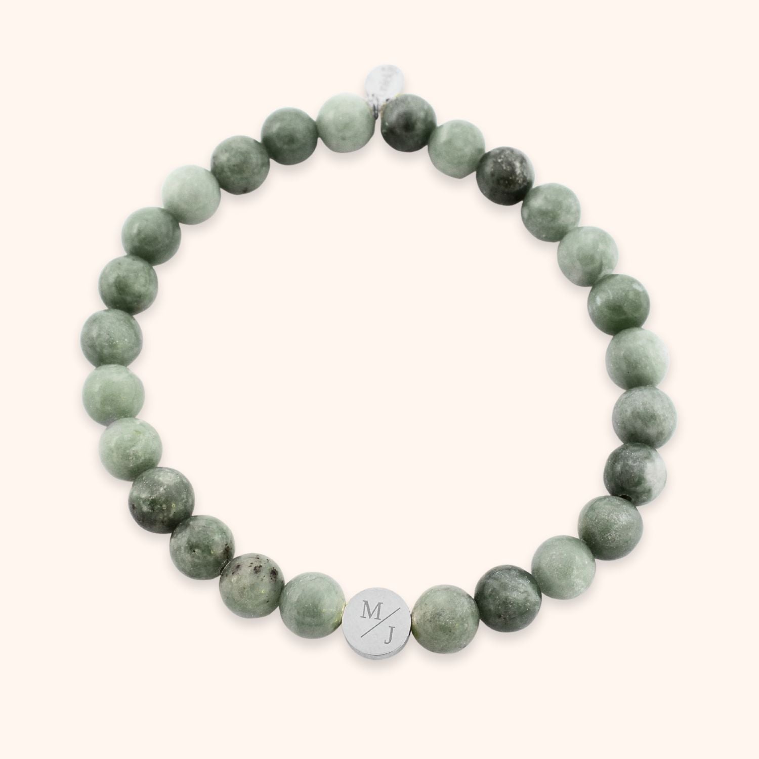 Gepersonaliseerde kralen armband met groene serpetijn natuursteen voor heren met initialen