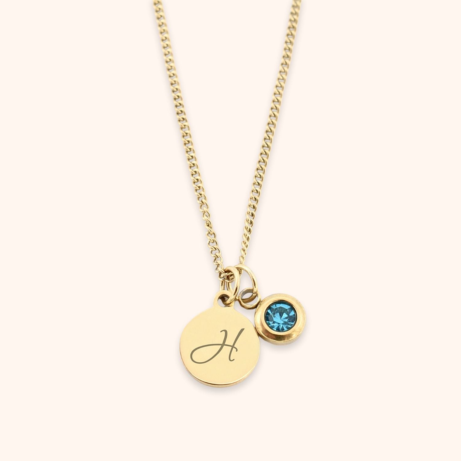 Geboortesteen ketting letter goud stainless steel