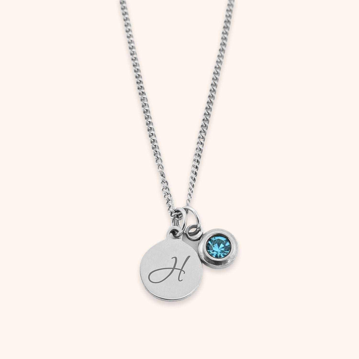 Geboortesteen ketting letter zilver stainless steel