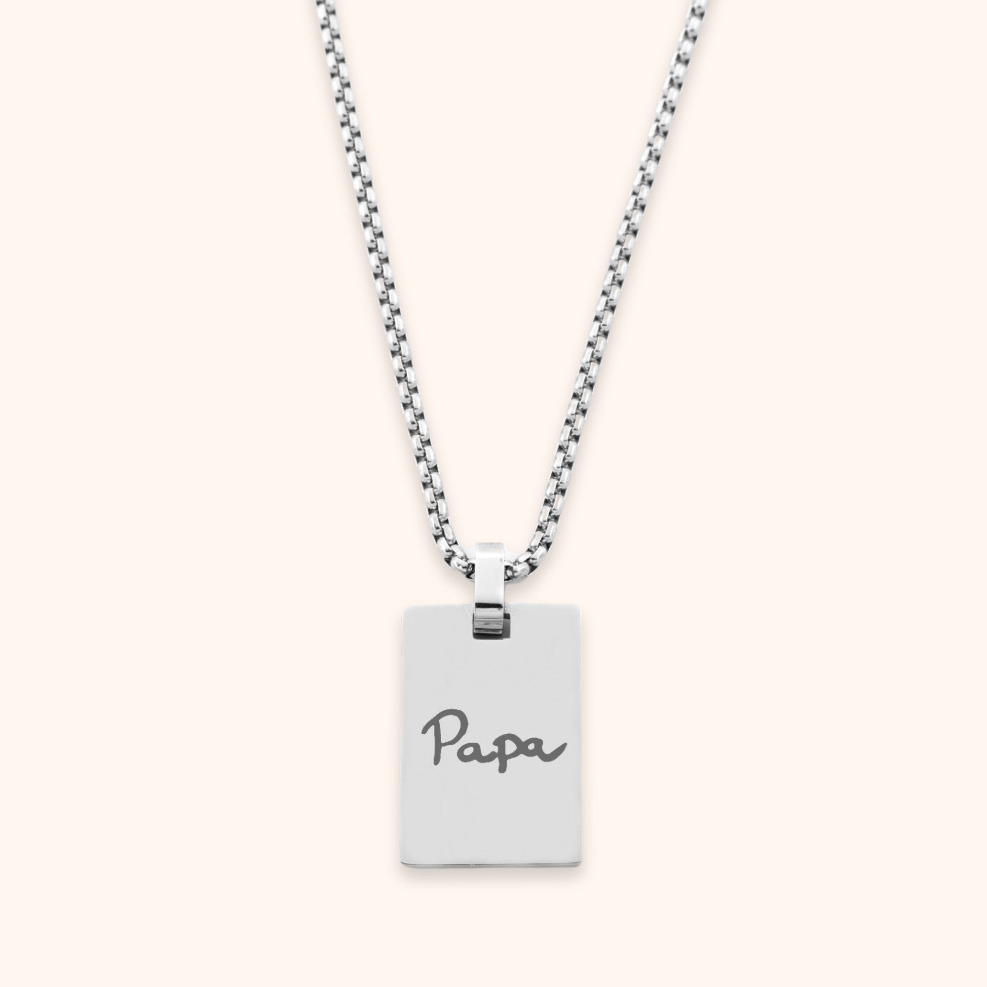 Gegraveerde heren ketting met eigen handschrift zilver stainless steel