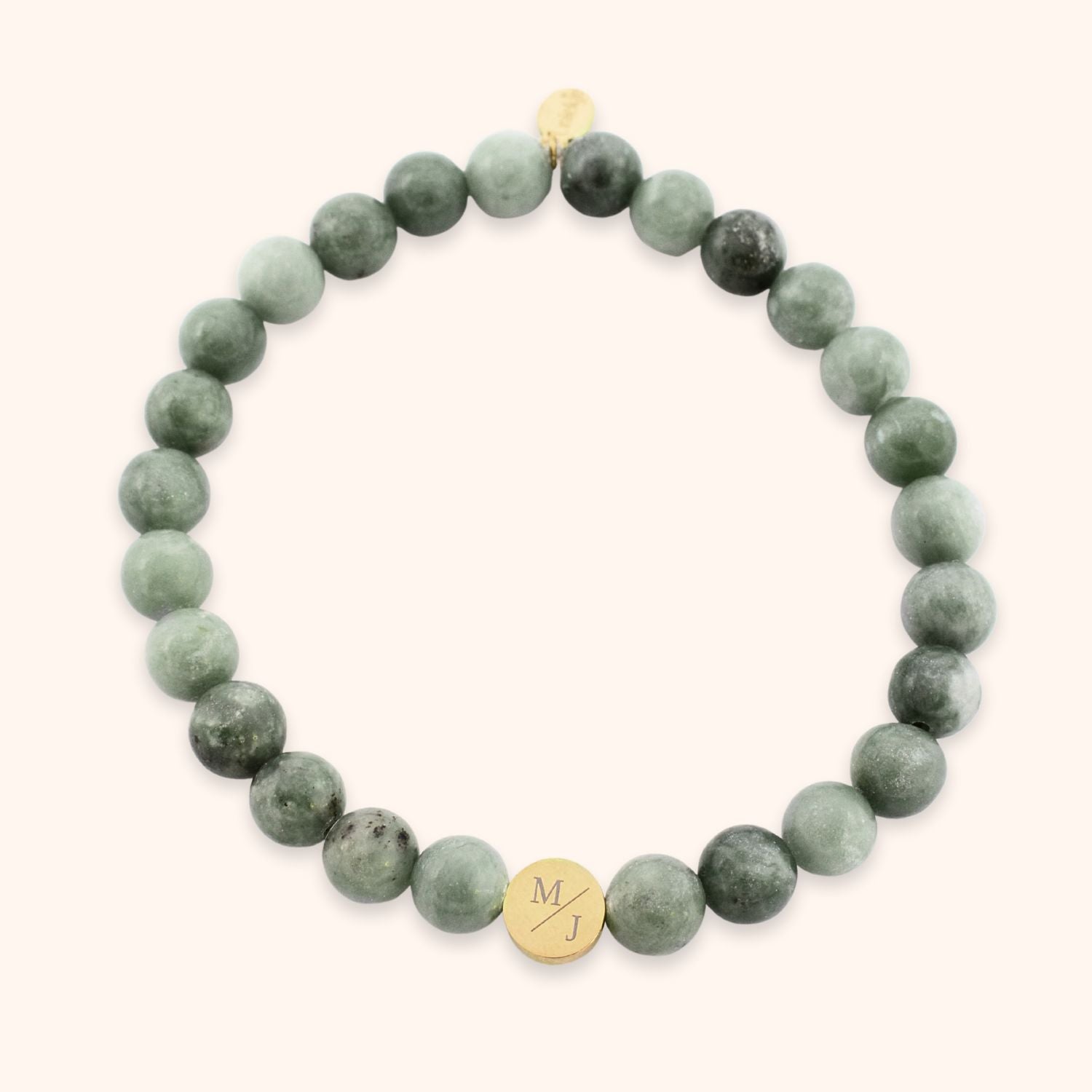 Gepersonaliseerde kralen armband met groene serpetijn natuursteen voor heren met initialen