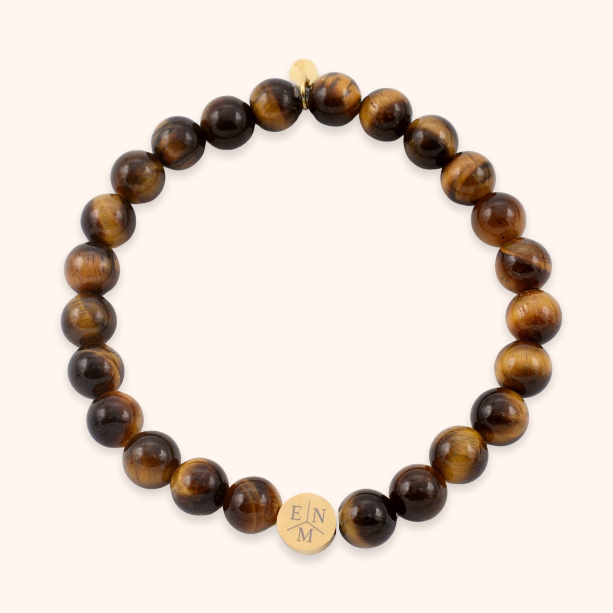 Gepersonaliseerde heren kralen armband natuursteen tijgeroog bruin stainless steel