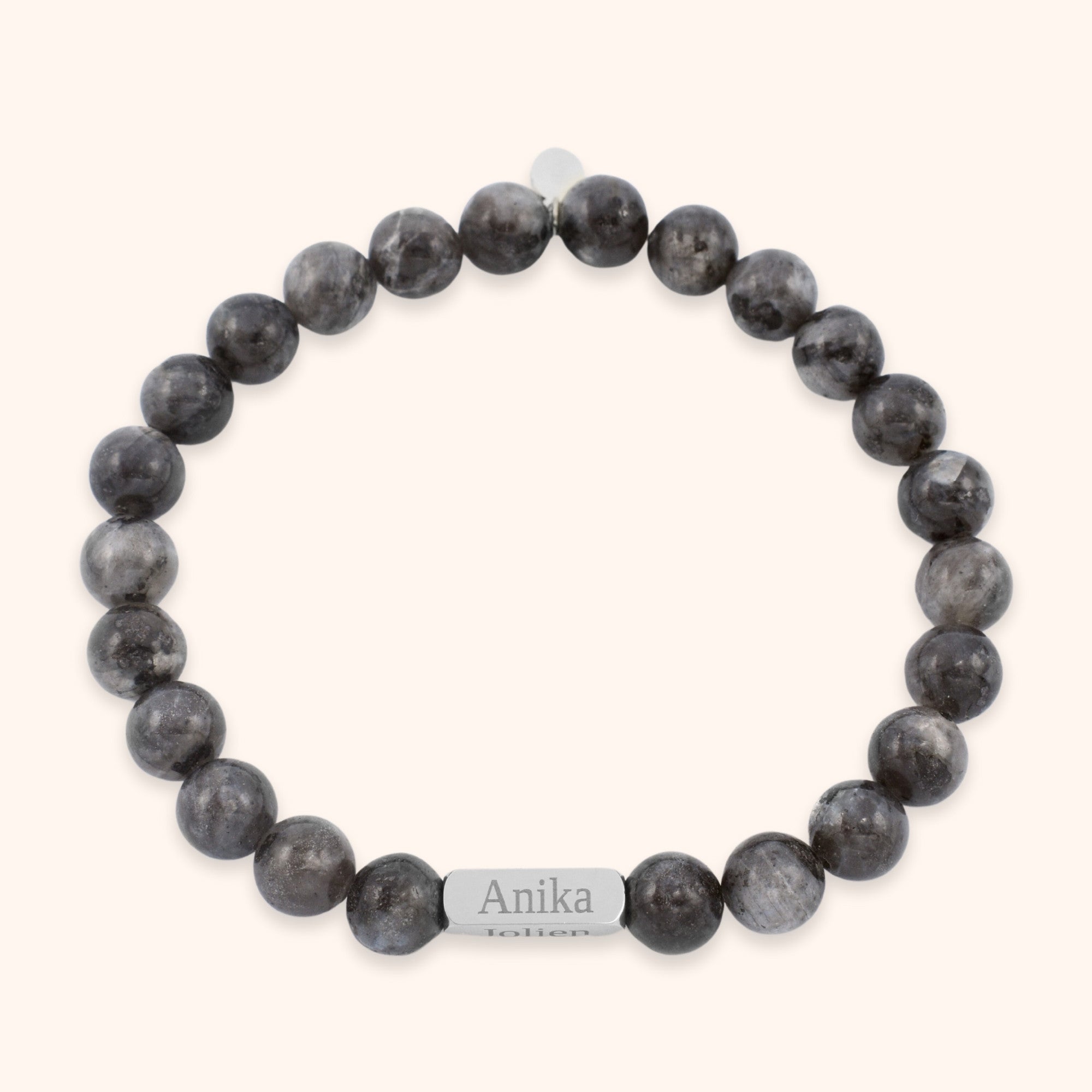 Labradoriet kralen armband voor heren gepersonalieseerd met namen zilver