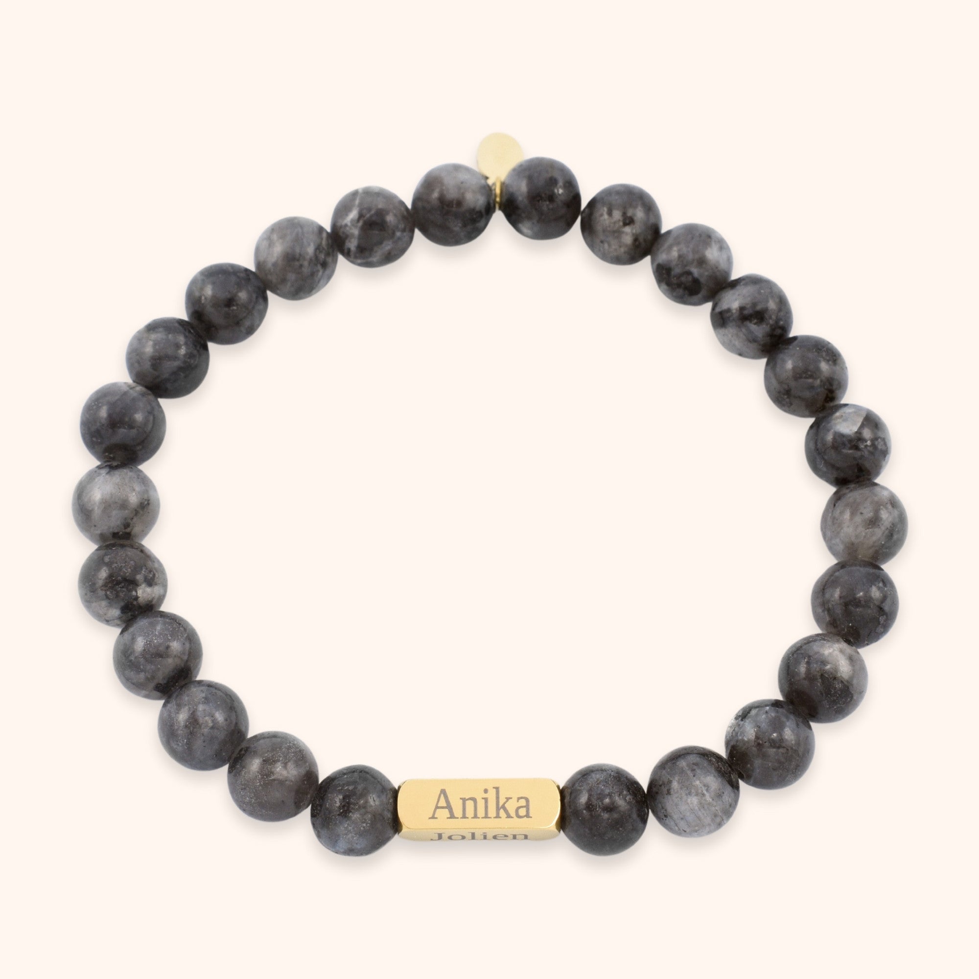 Labradoriet kralen armband voor heren gepersonalieseerd met namen goud