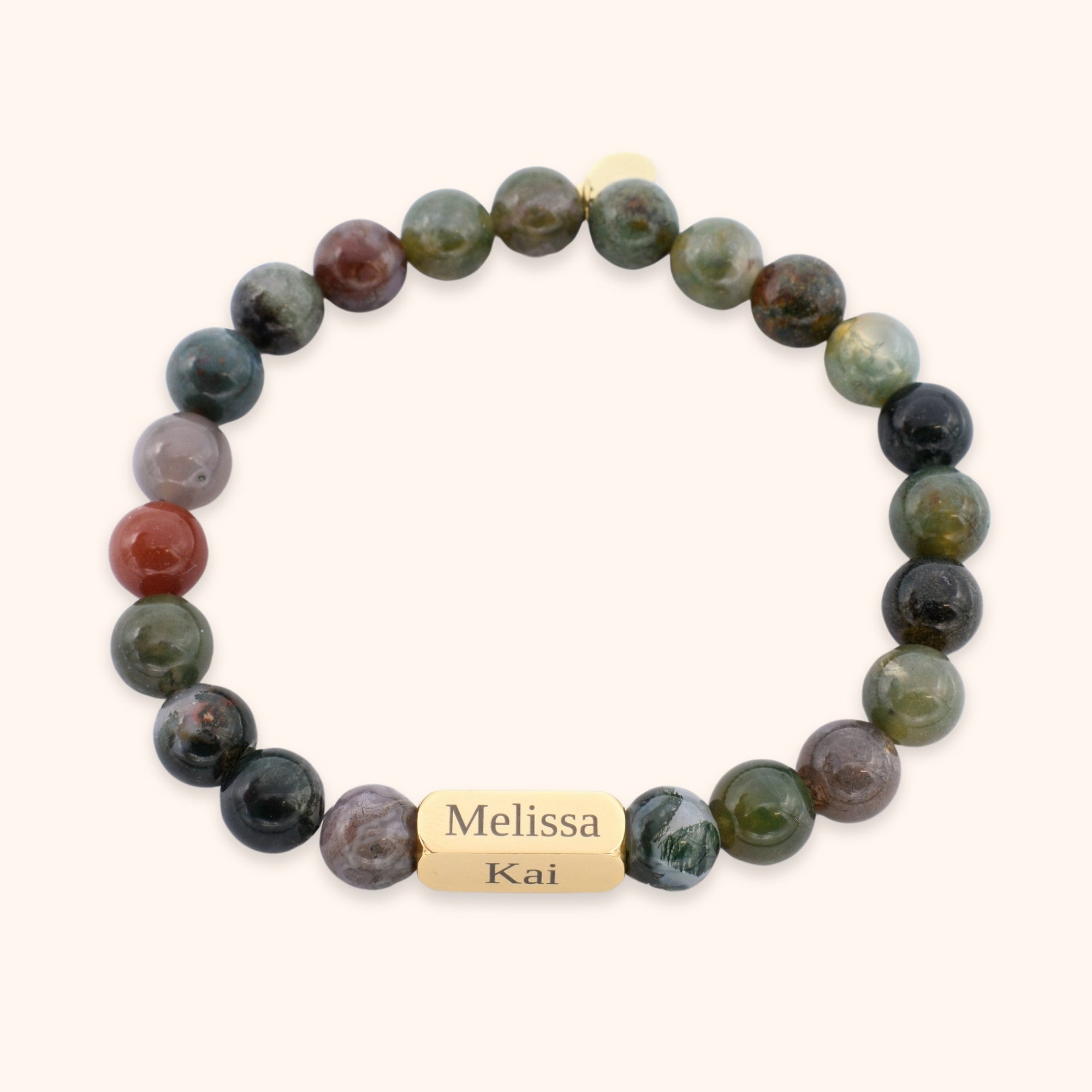 Kralen armband met namen heren natuursteen groen